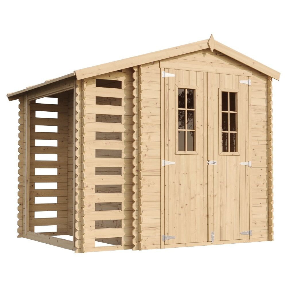 Gerätehaus Bruno Holz M386C frontale und seitliche Ansicht links