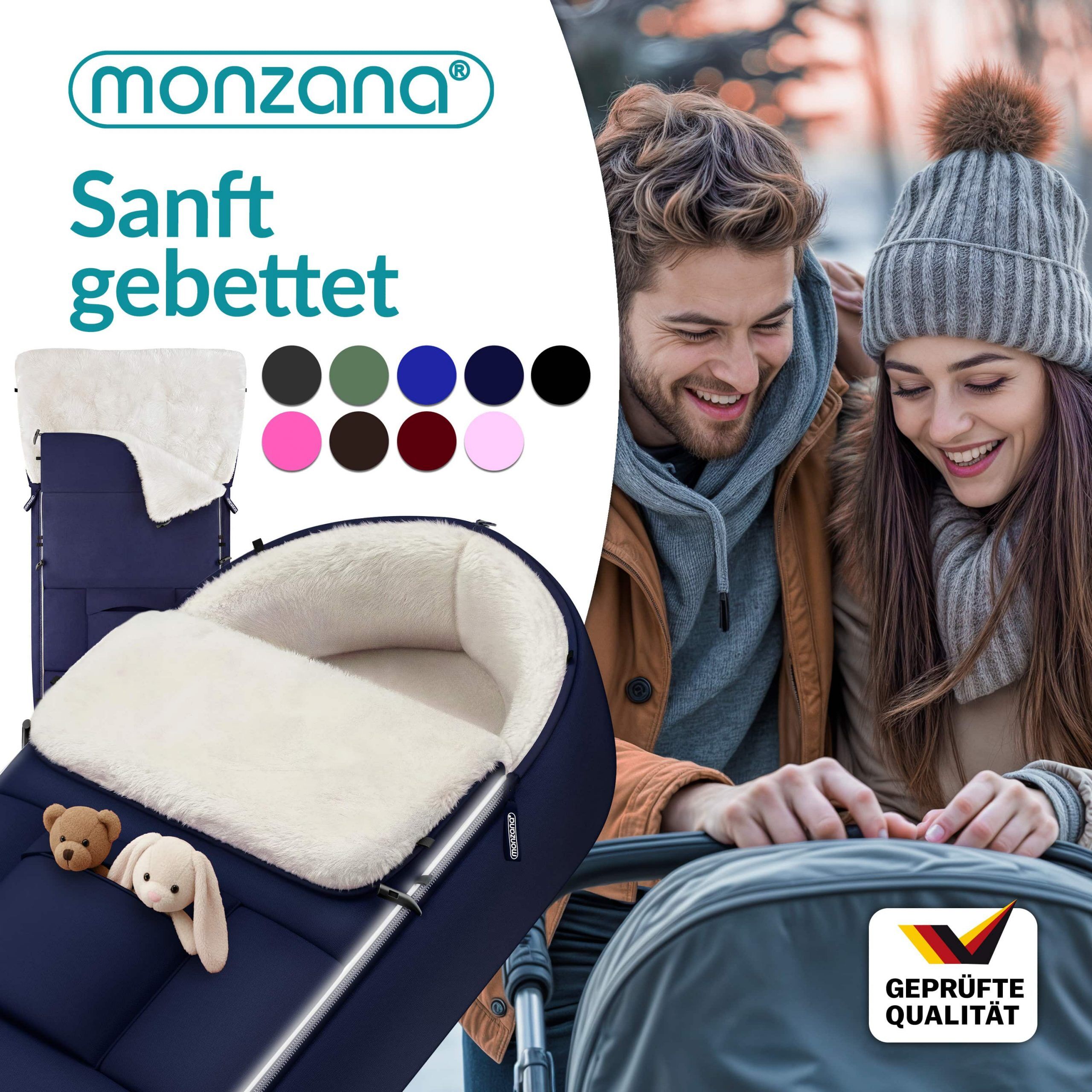 Babyfußsack Marine gefüttert Kinderwagen geeignet