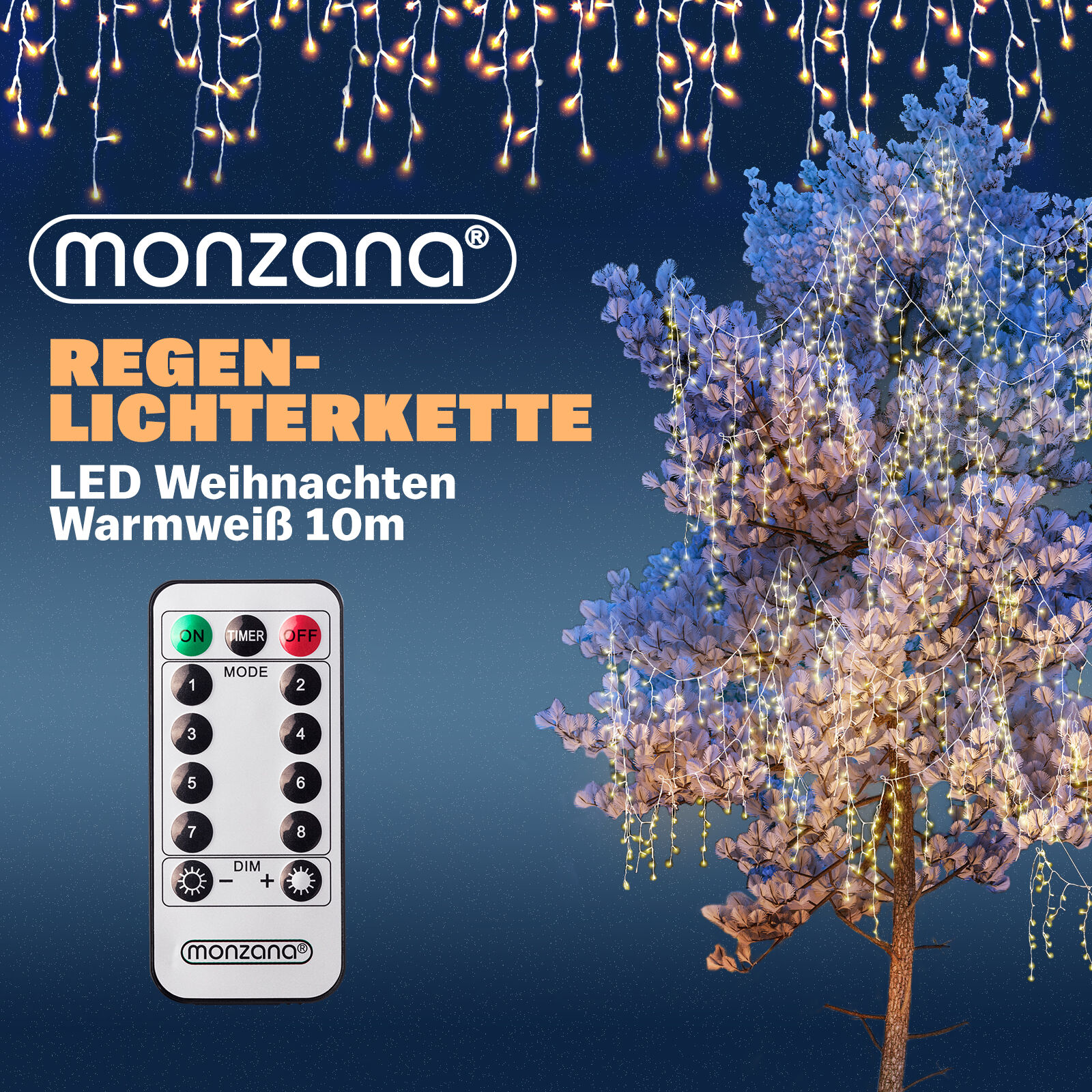 Regenlichterkette LED Warmweiß 10m Fernbedienung