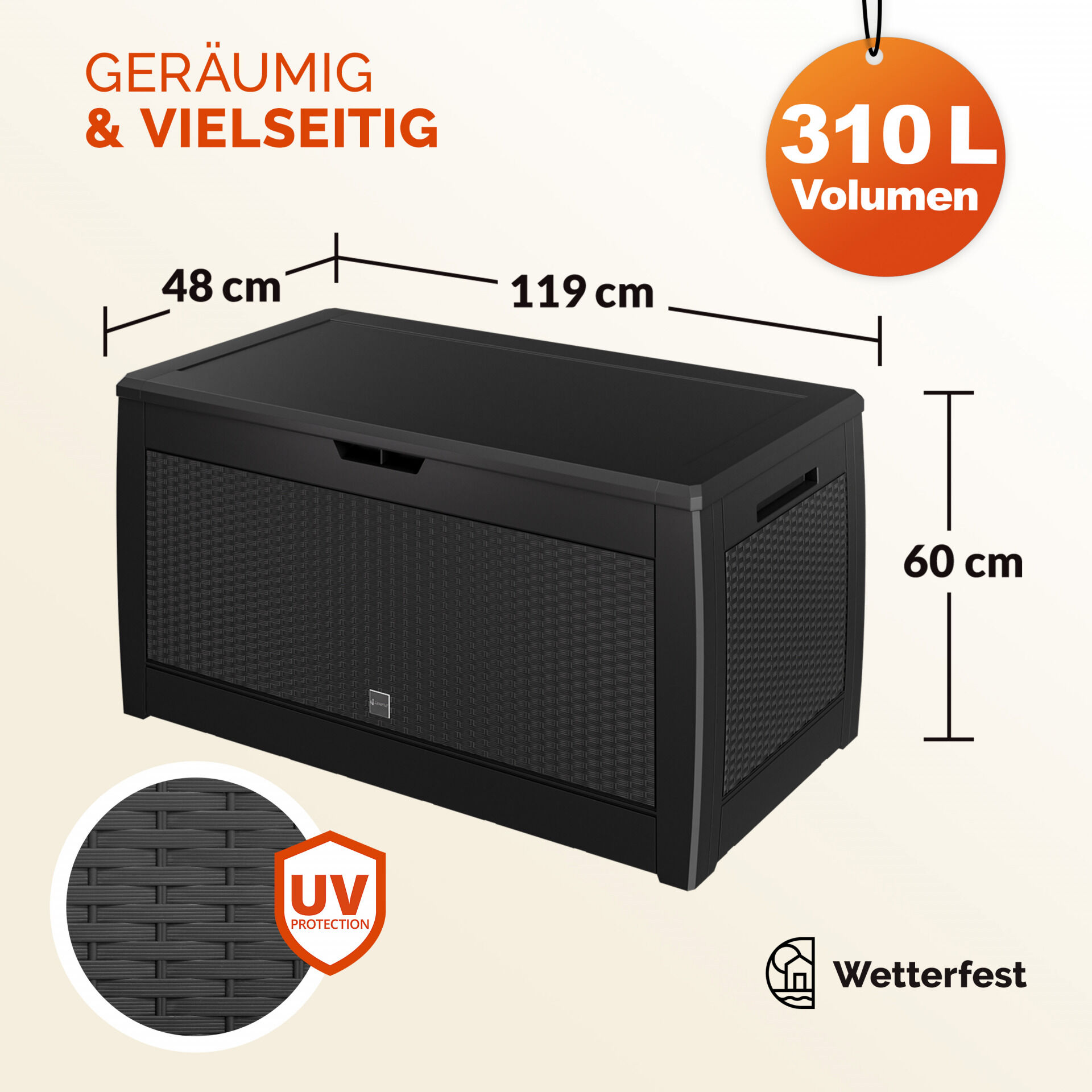 Gartenbox Rato 310L Anthrazit Rattan Optik wasserdicht