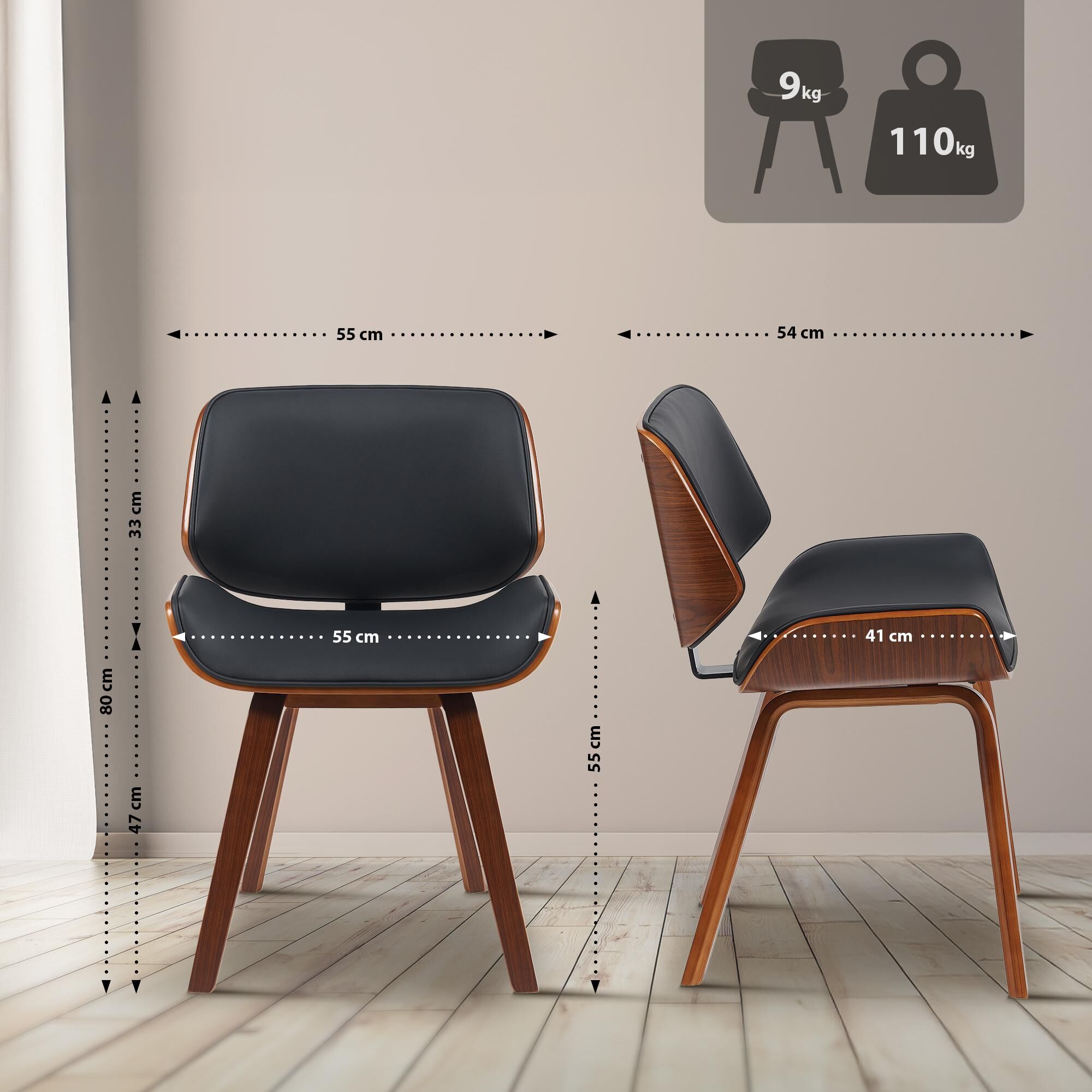 Besucherstuhl Beverley Kunstleder, walnuss/schwarz