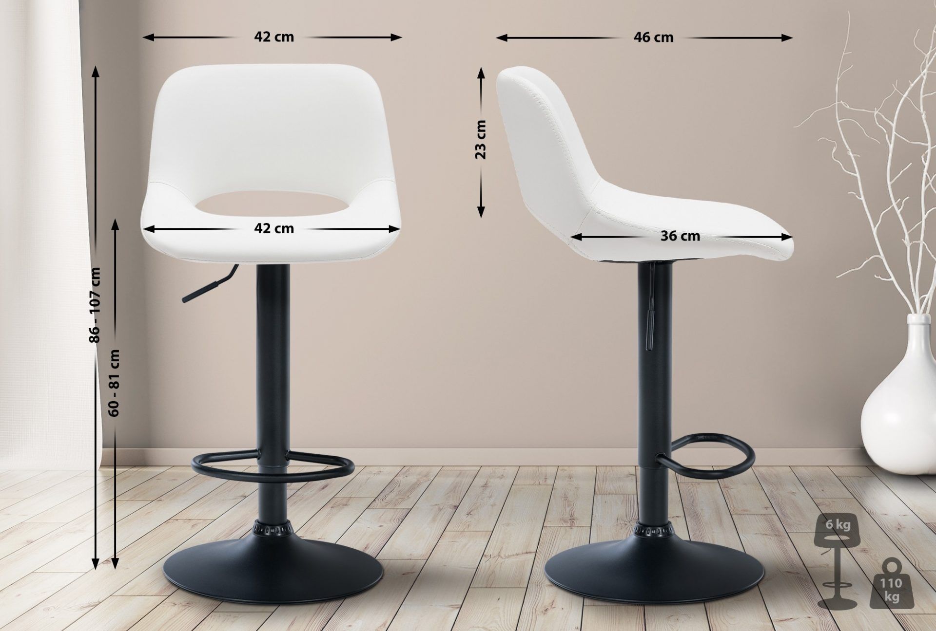 Barhocker Camden Kunstleder schwarz, weiß