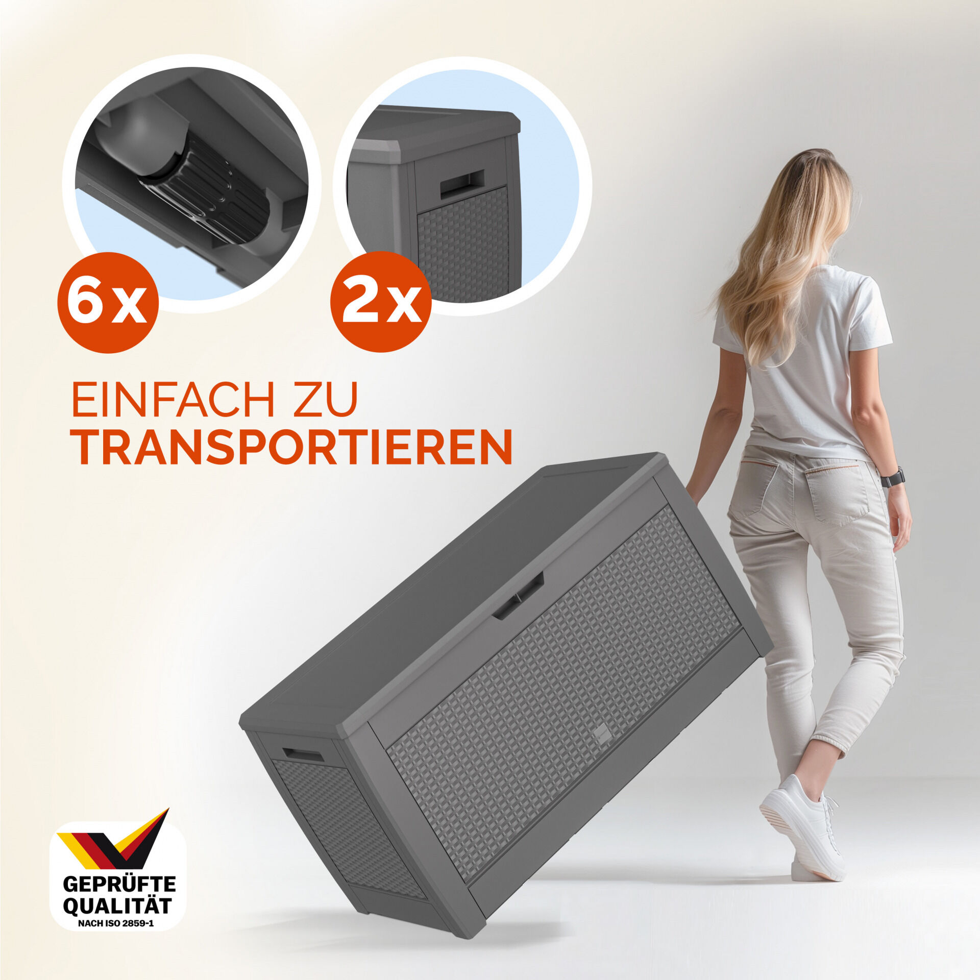 Gartenbox Rato 310L Grau Rattan Optik wasserdicht