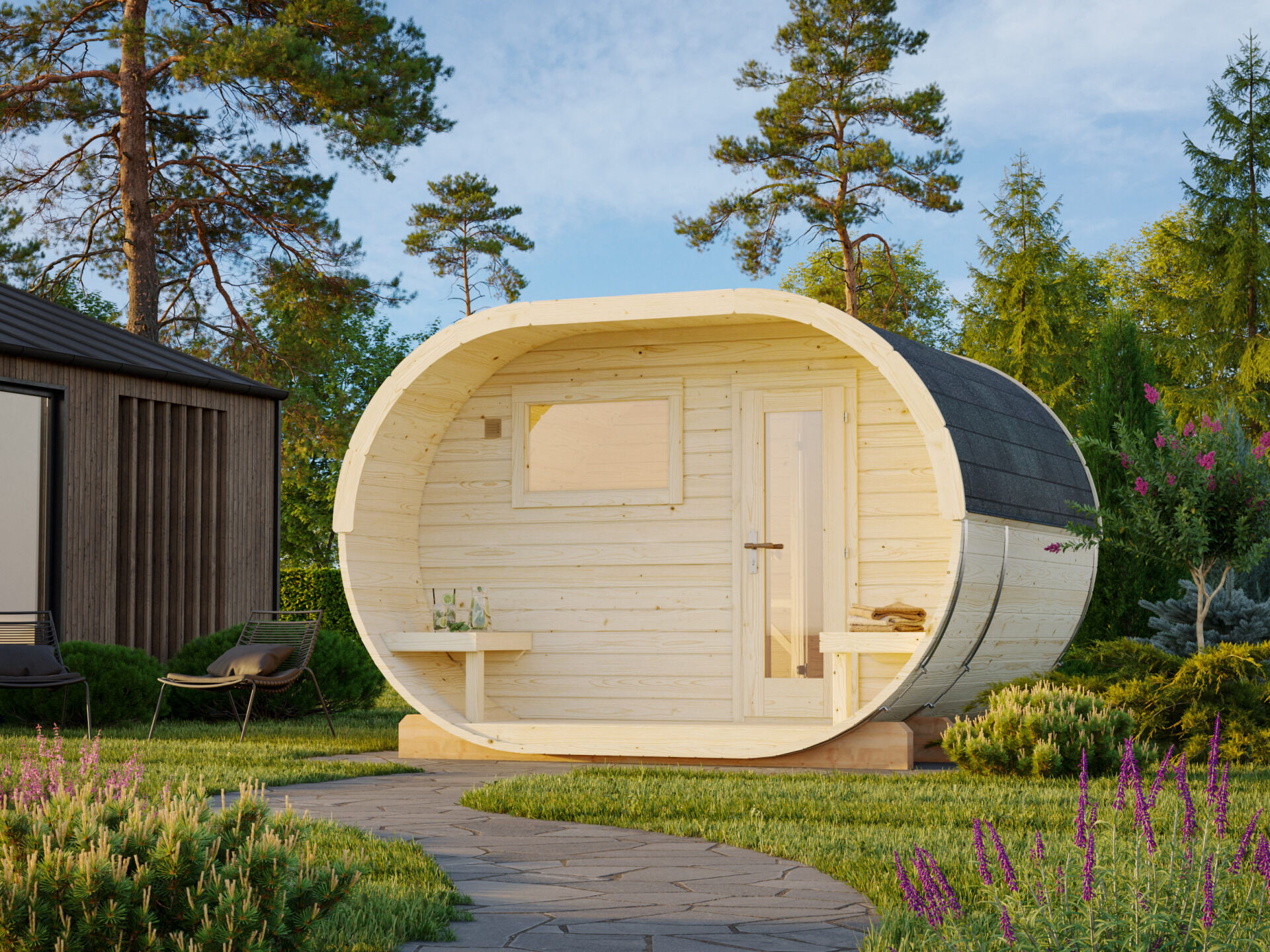 Palmako Fasssauna Anette 3,0+1,5 m2