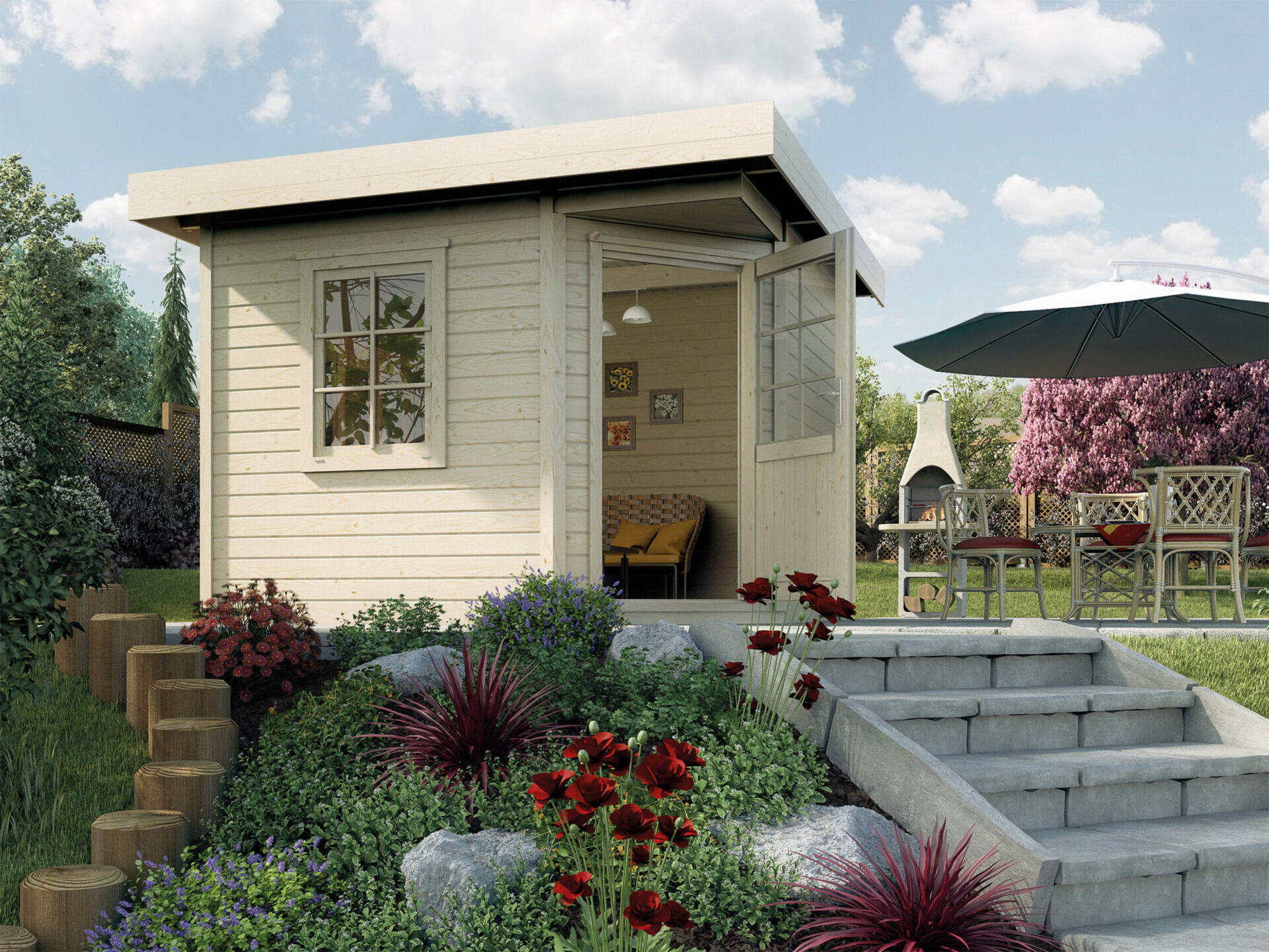 weka Design-Gartenhaus 213 Plus 3,4x3,4m, Naturbelassen