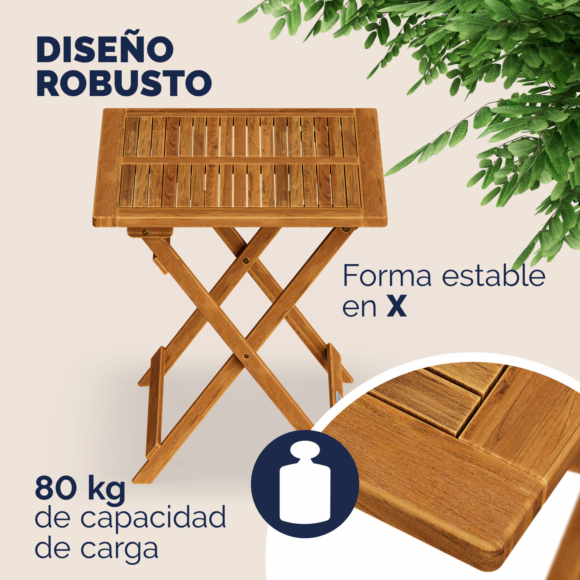 Gartentisch Akazienholz 70x70x73cm klappbar