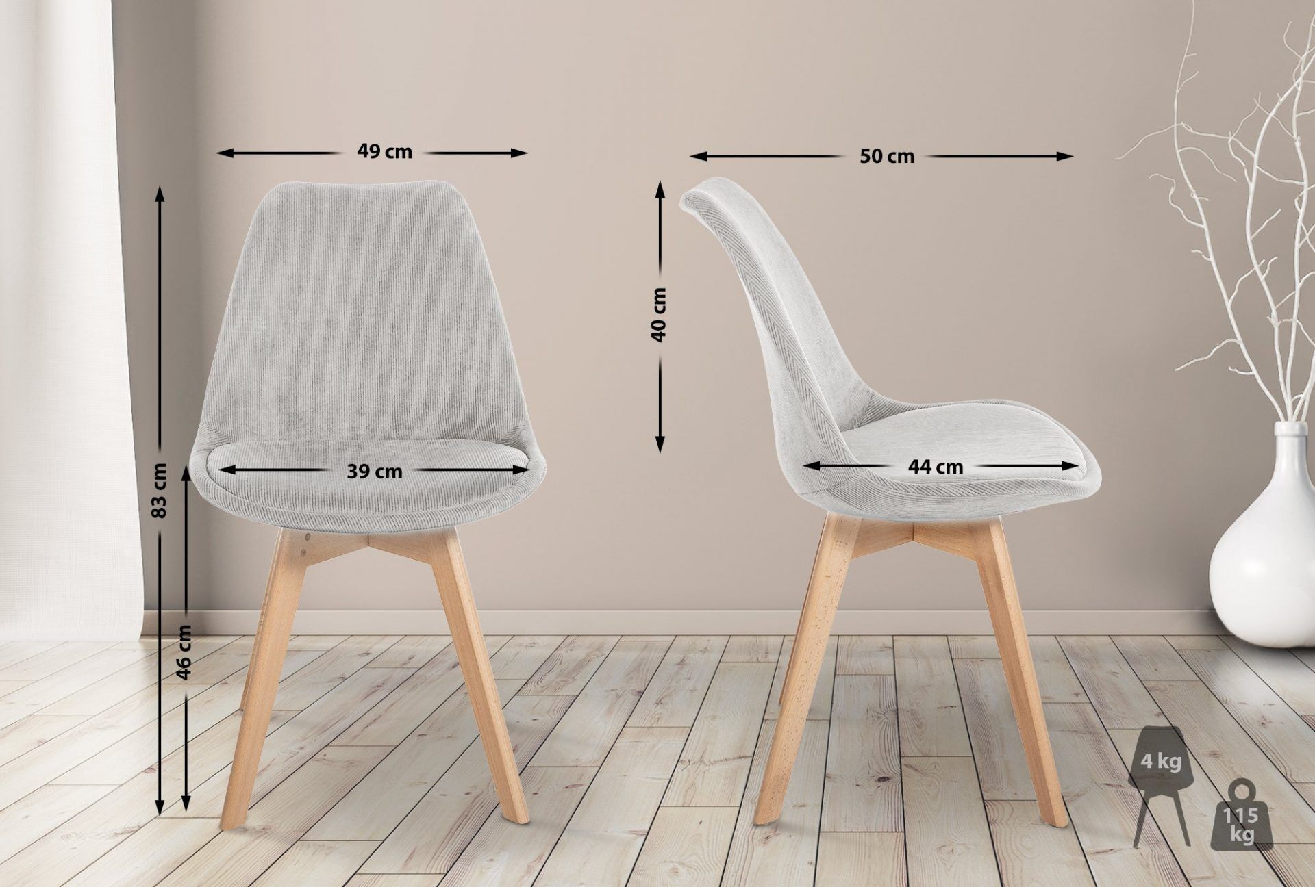 4er Set Stuhl Linares Cord, beige