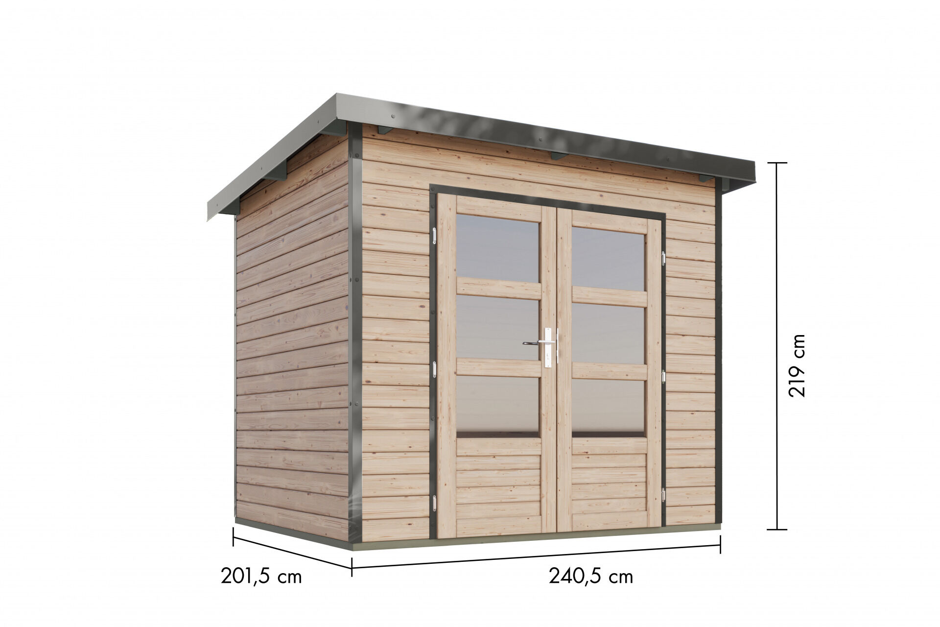 Karibu Pultdach Holz & Metall Gartenhaus Pluto 2, naturbelassen / graualuminium