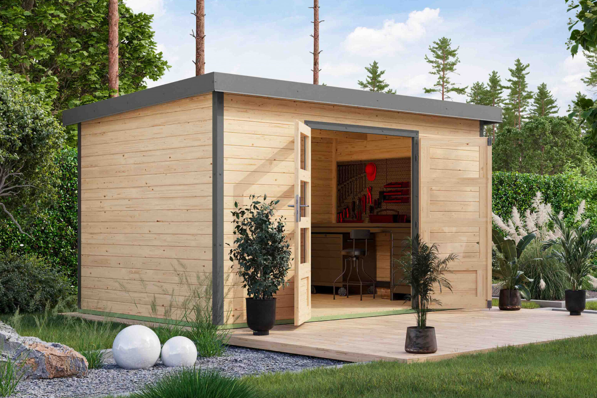 Karibu Pultdach Holz & Metall Gartenhaus Pluto 7