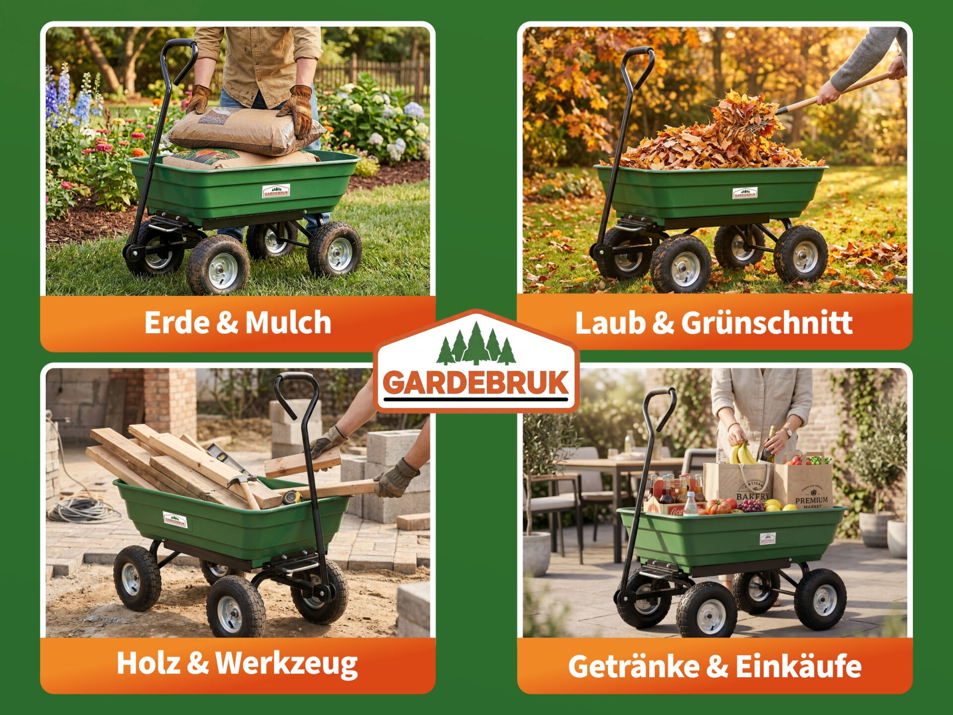 Bollerwagen Grün 103,5x51x92,5cm mit Kippfunktion