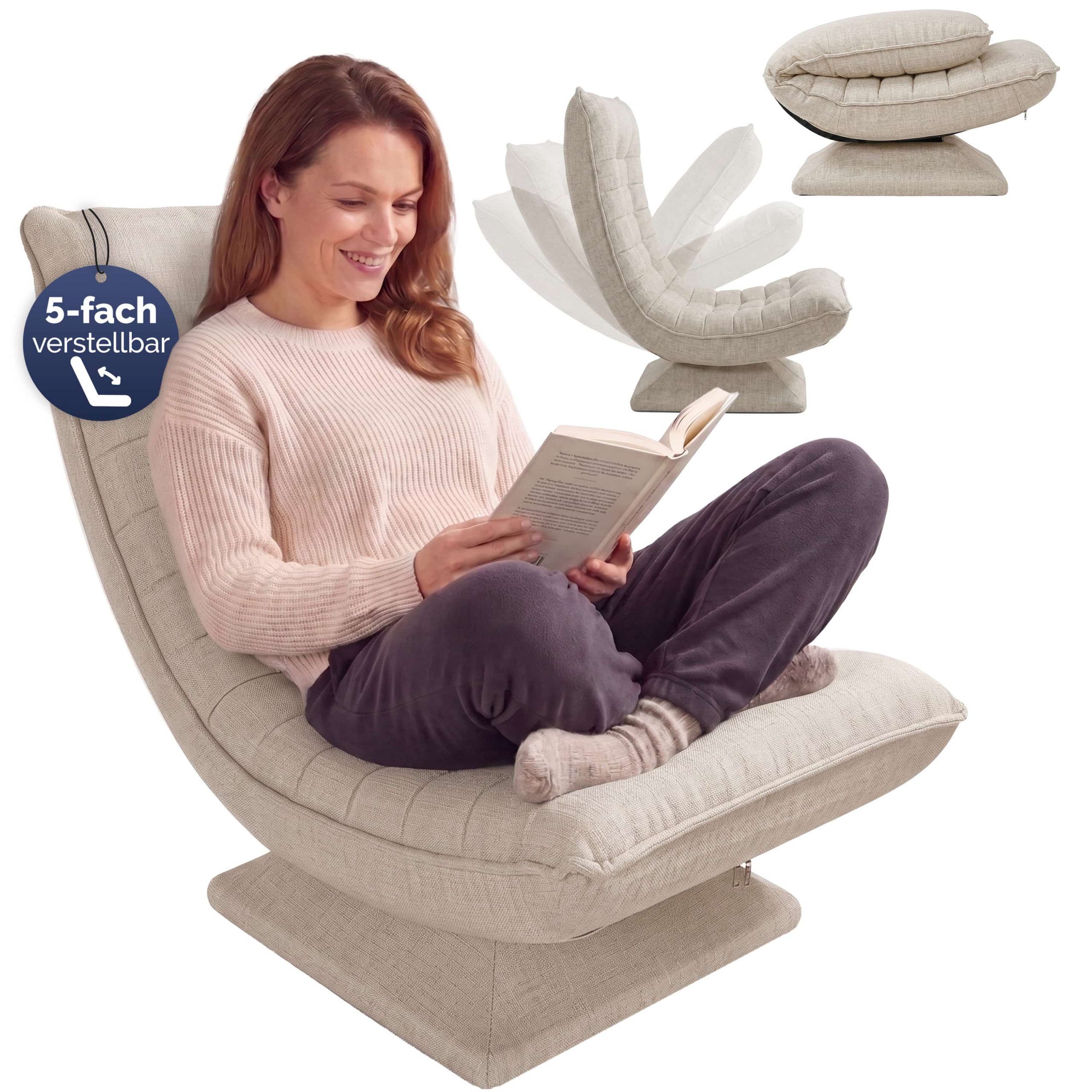 Sessel Aberdeen Creme Stoff 5fach verstellbar 360 Grad drehbar klappbar