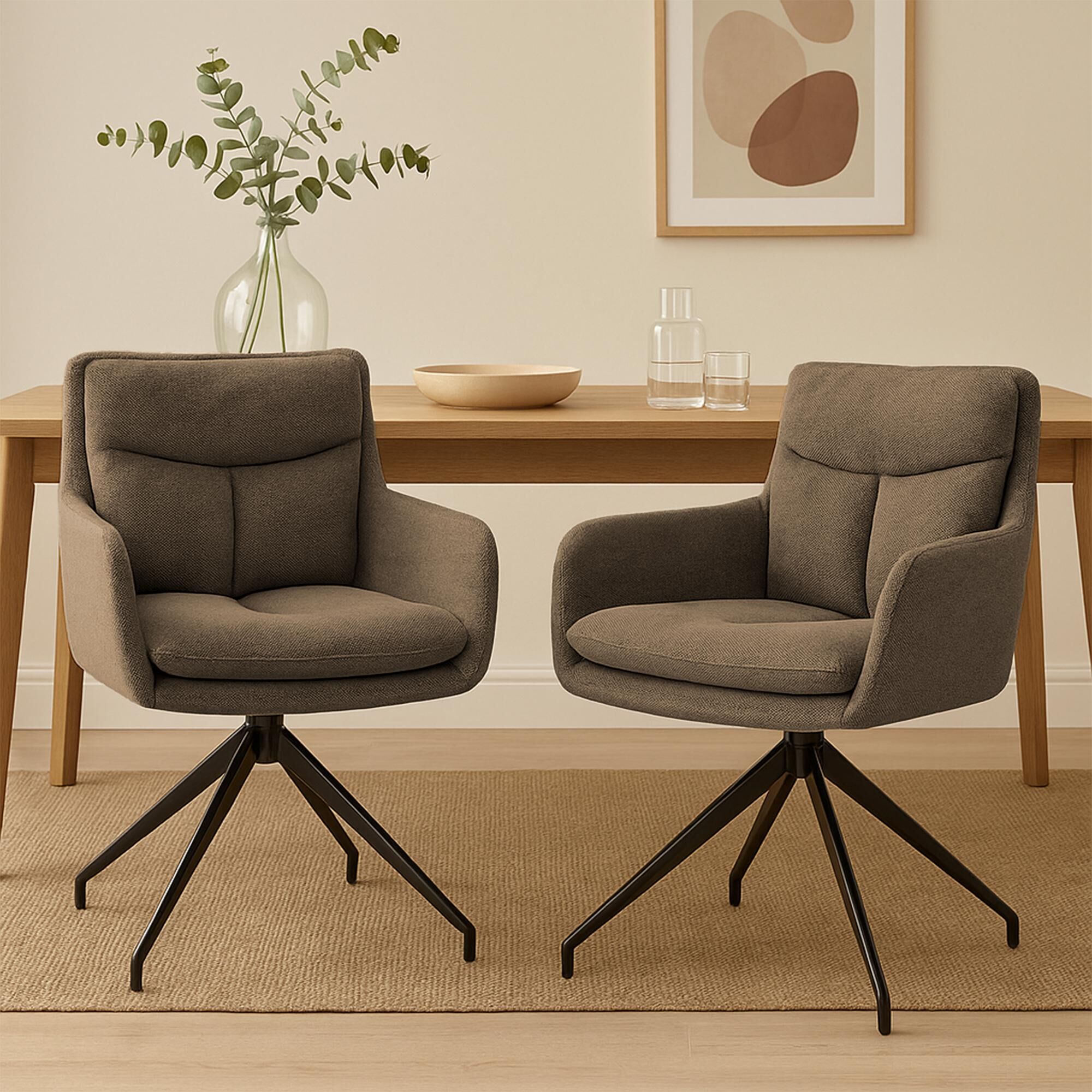 2er Set Esszimmerstuhl Somers Stoff, braun