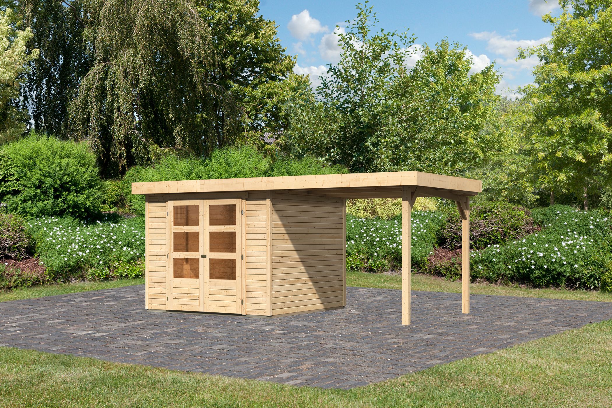 Karibu Gartenhaus Askola 3,5 Set mit Anbaudach 2,4m