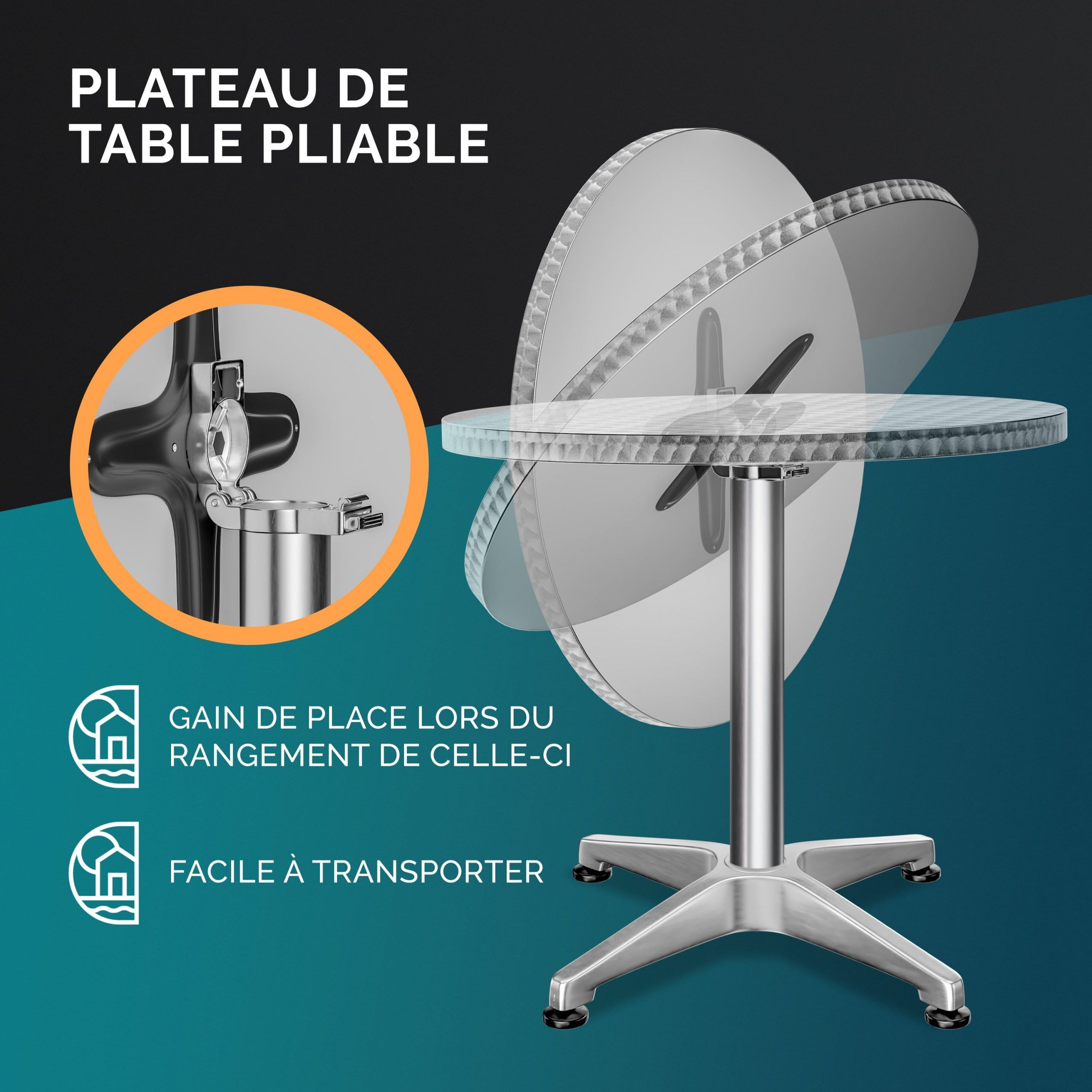 Stehtisch 2er-Set Ø60cm Alu klappbar höhenverstellbar Silber