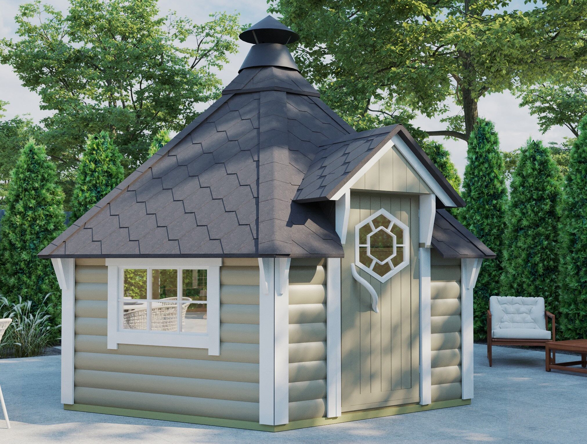 541640 Grillkota Exzellent farblich gestrichen grau weiss