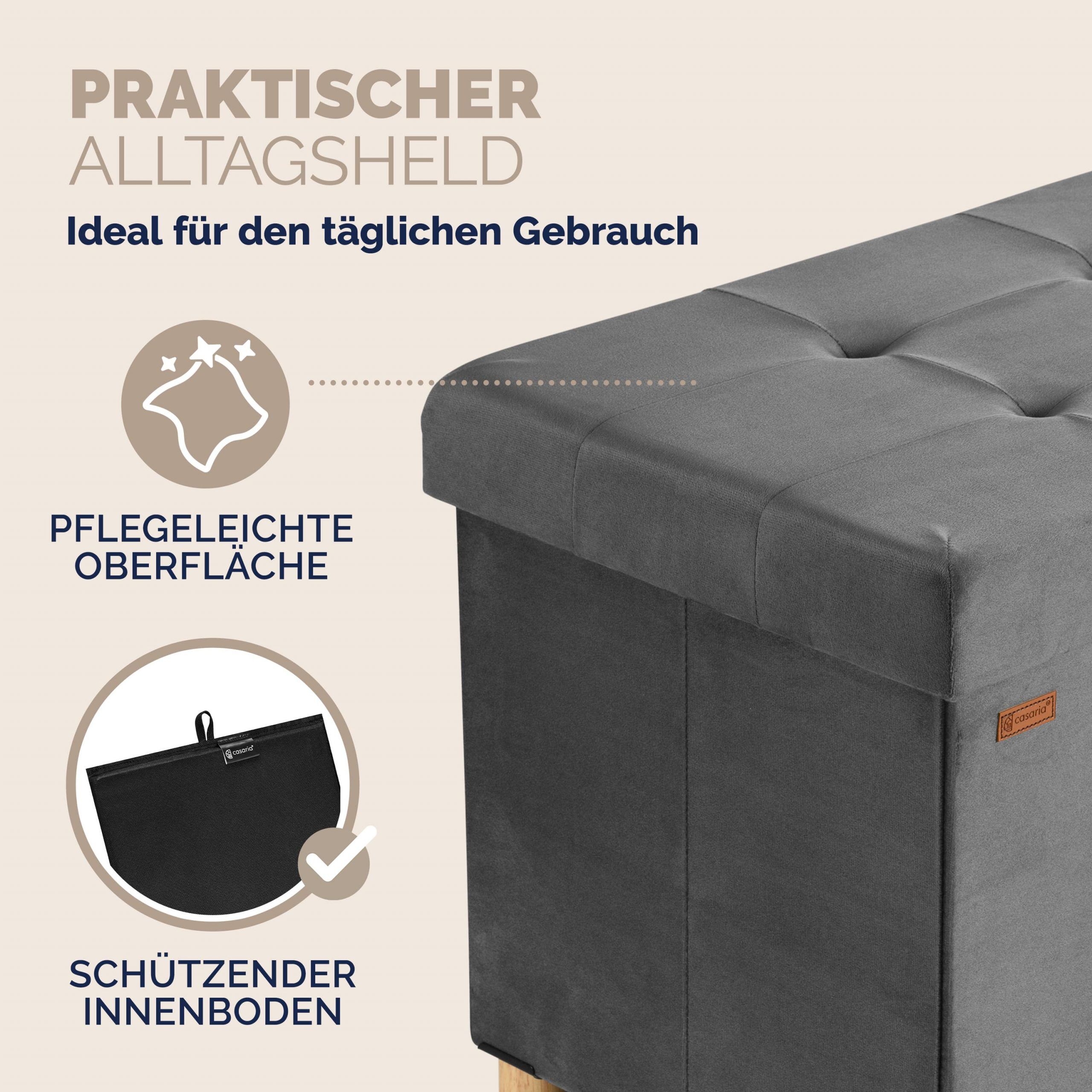 Sitzbank Anthrazit Samt 76x38x42cm mit Stauraum faltbar