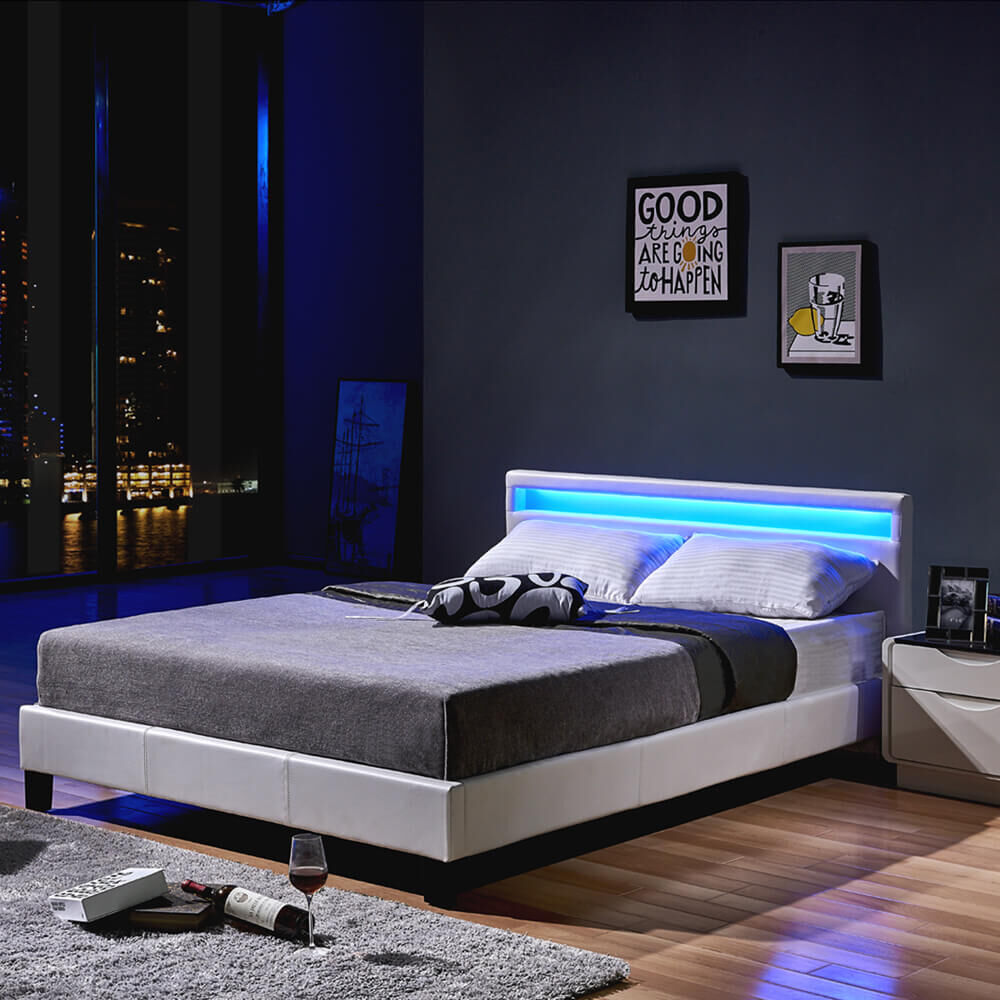 LED Bett ASTRO mit Matratze - 140 x 200 cm Weiß