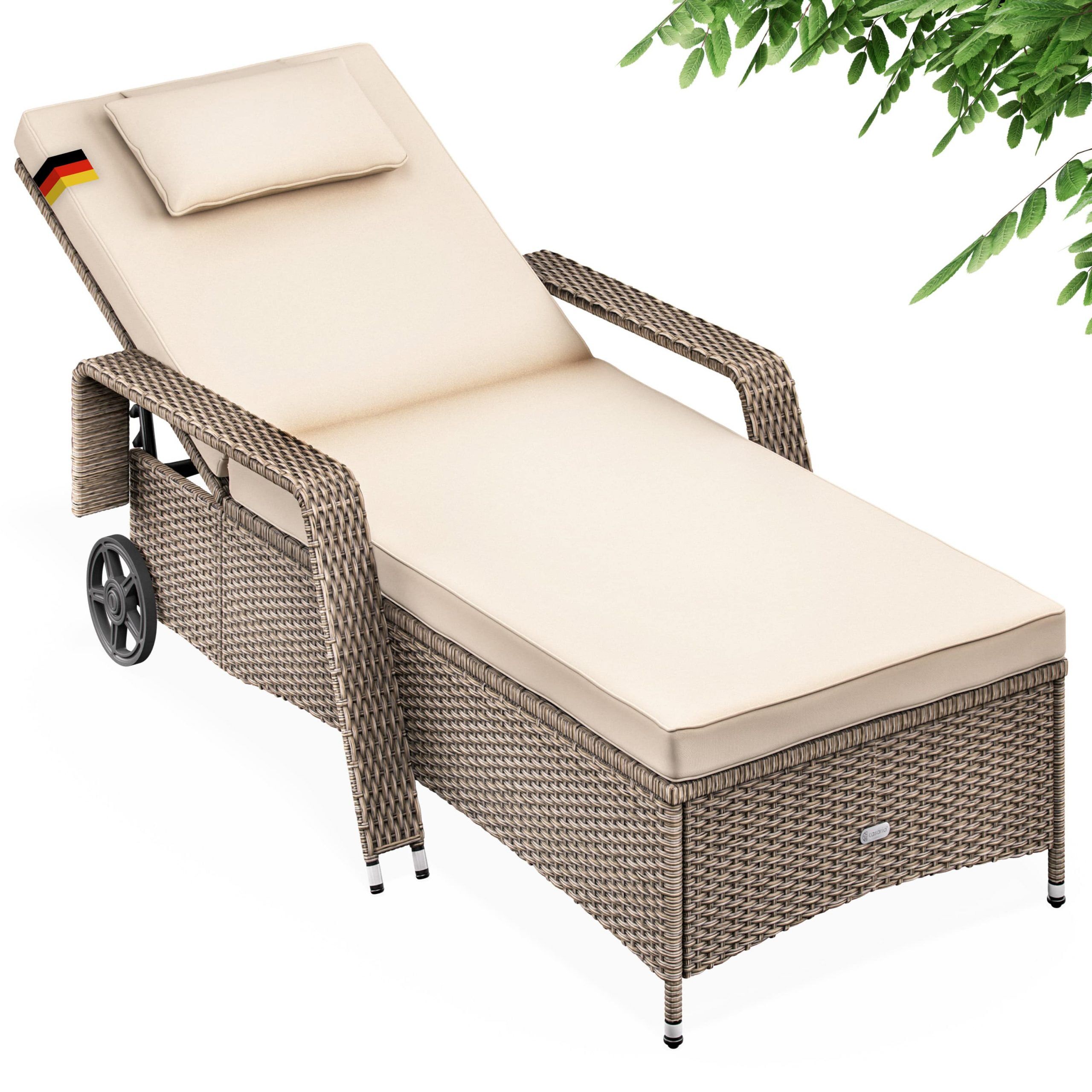 Polyrattan Gartenliege Creme/Creme 193x90x43cm