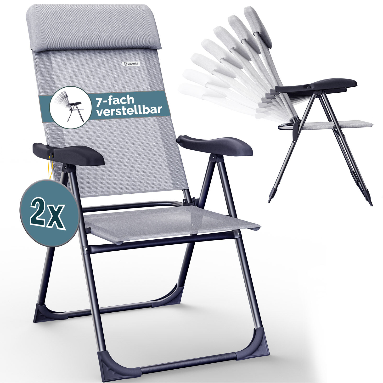 Gartenstuhl klappbar 2er-Set Grau meliert Alu Hochlehner verstellbar