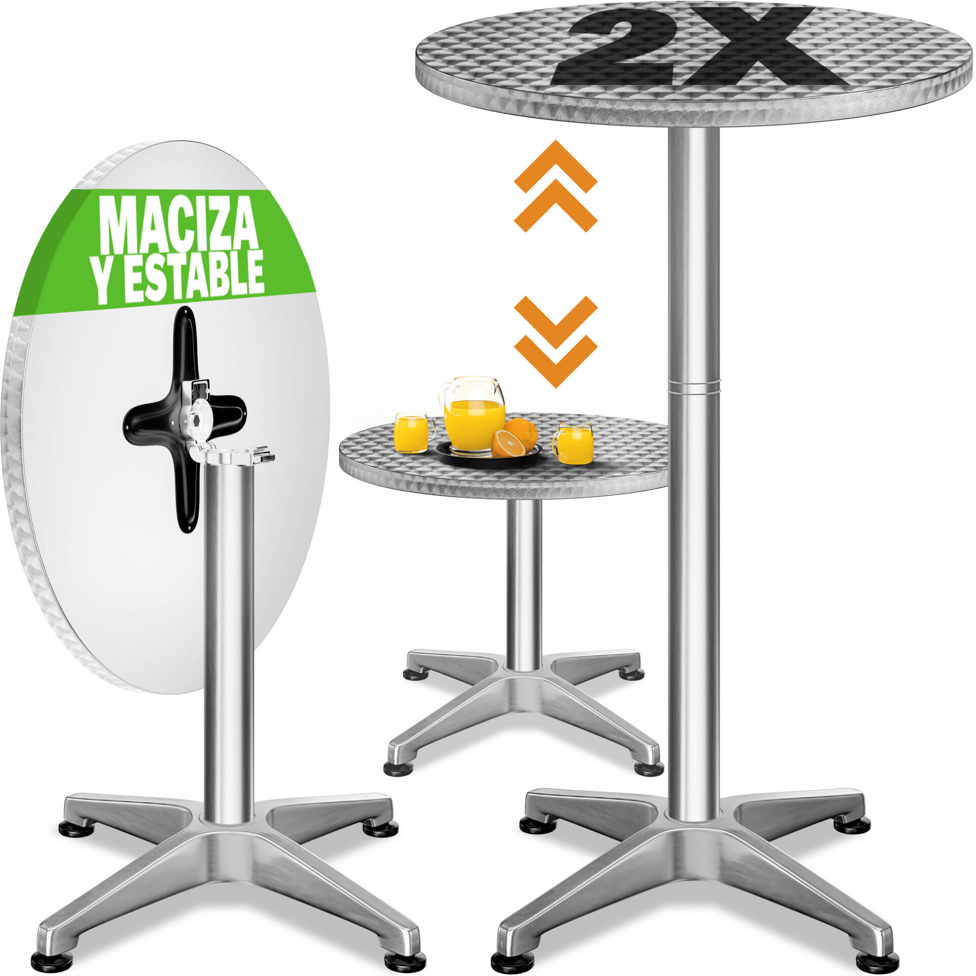 Stehtisch 2er-Set Ø60cm Alu klappbar höhenverstellbar Silber