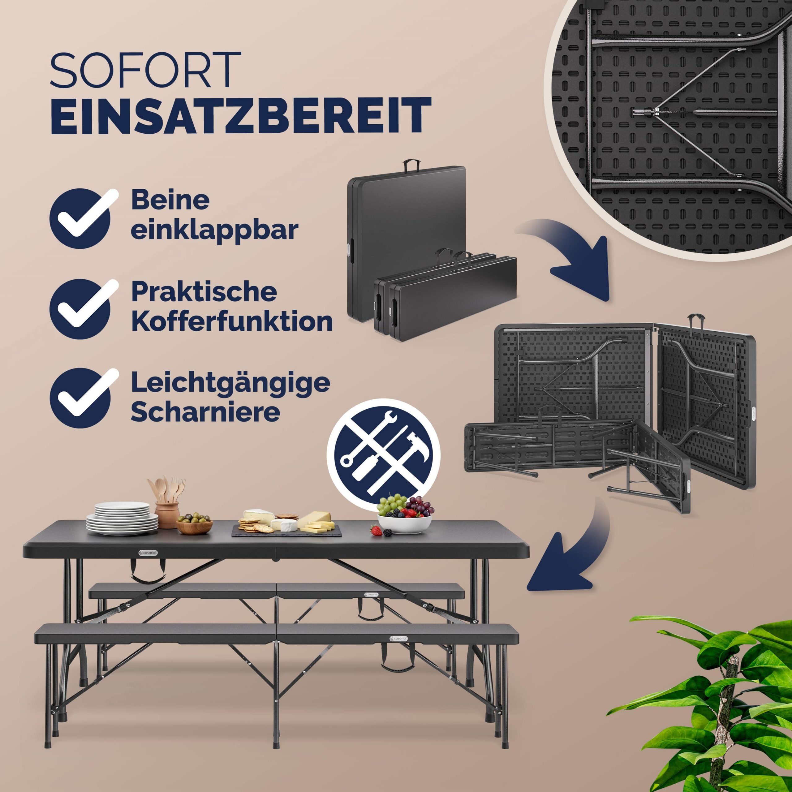 Bierzeltgarnitur 3-tlg Kunststoff Anthrazit 180cm