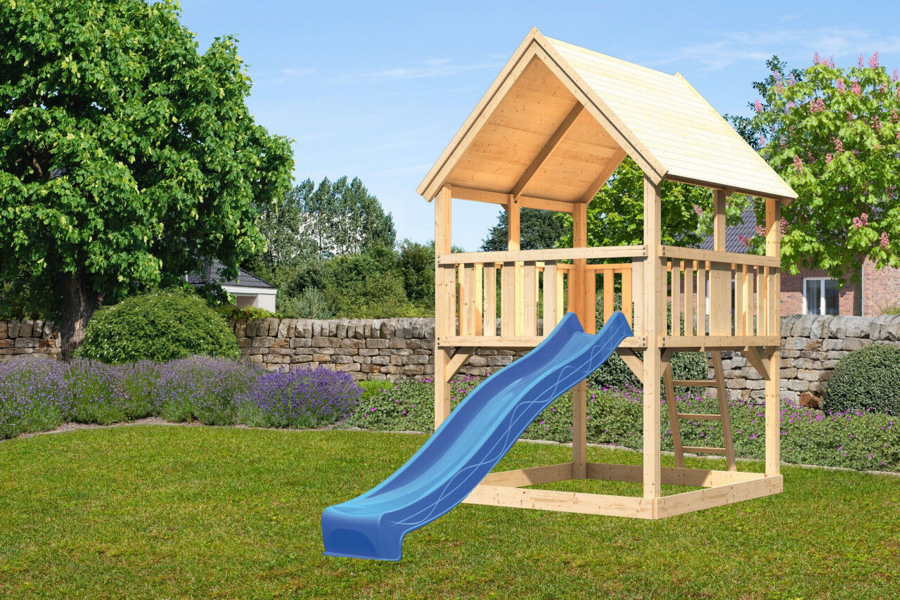 Spielturm Luis Satteldach mit Rutsche SET mit Rutsche blau