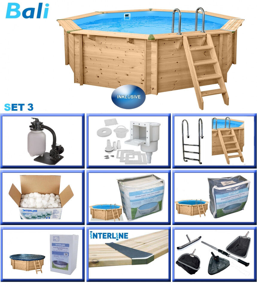 Interline Holzpool Bali Ø 440x136 cm, Basic Set