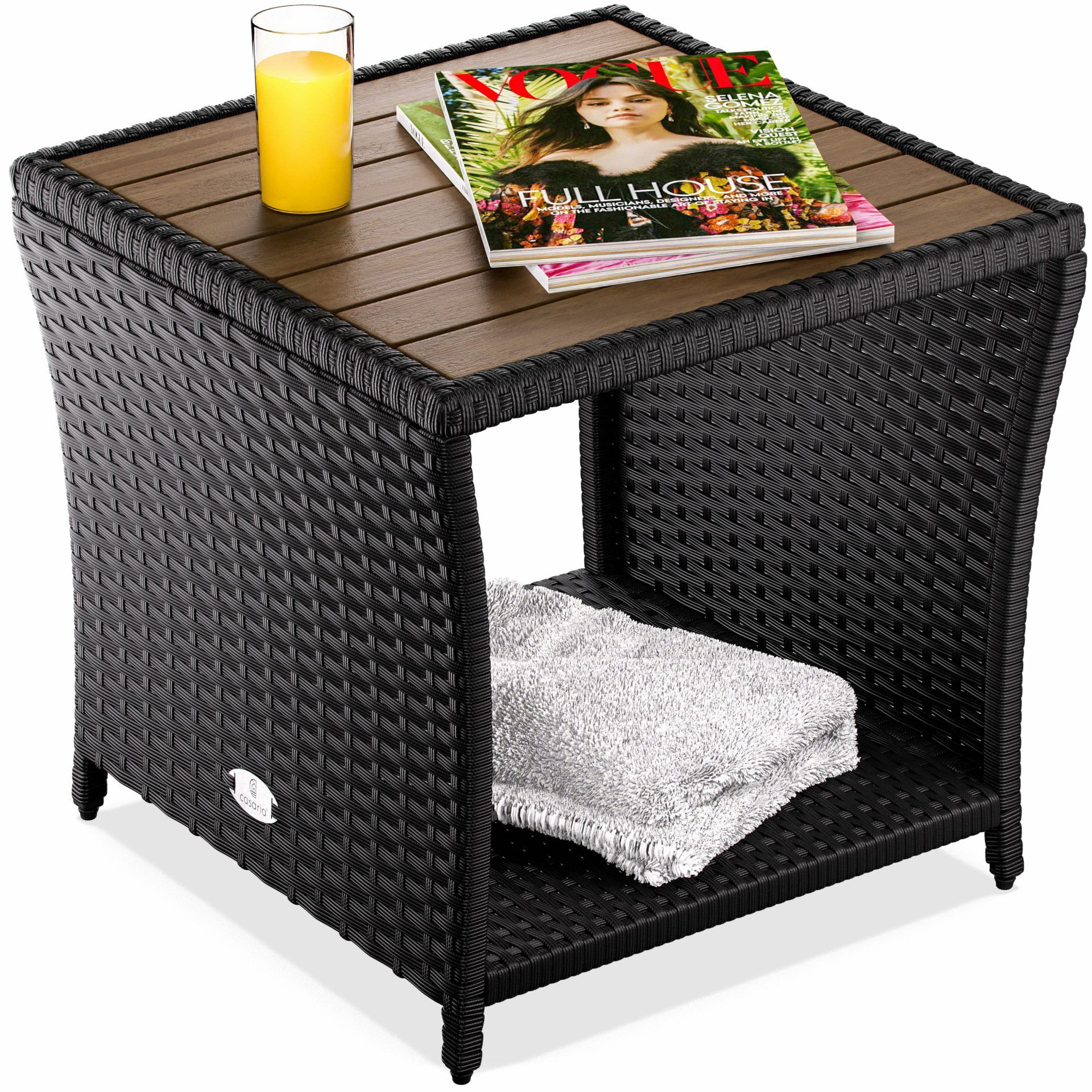 Polyrattan Beistelltisch Schwarz 40x45x45cm Akazienholz