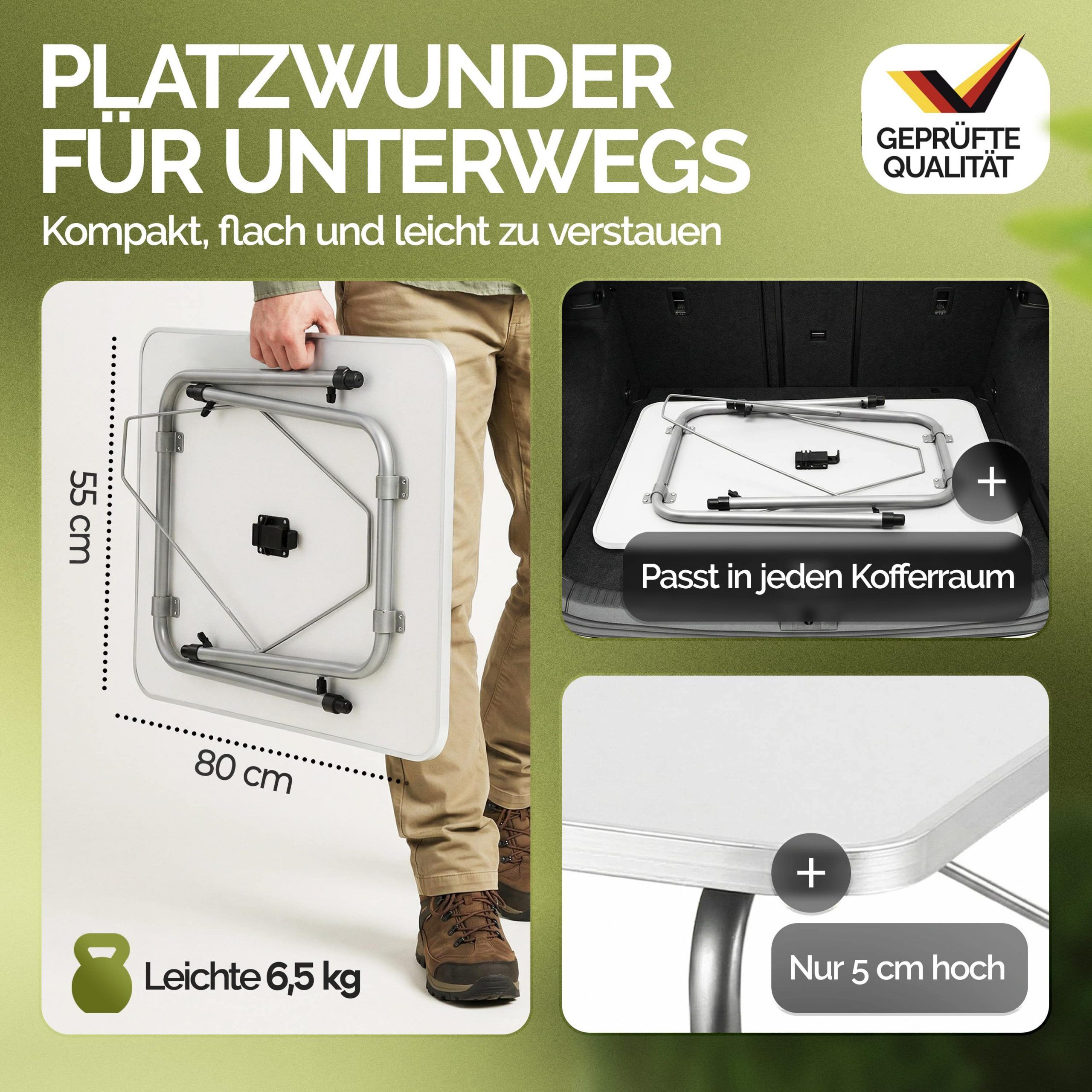 Gartentisch Silber Alu 80x55x50/69cm klappbar