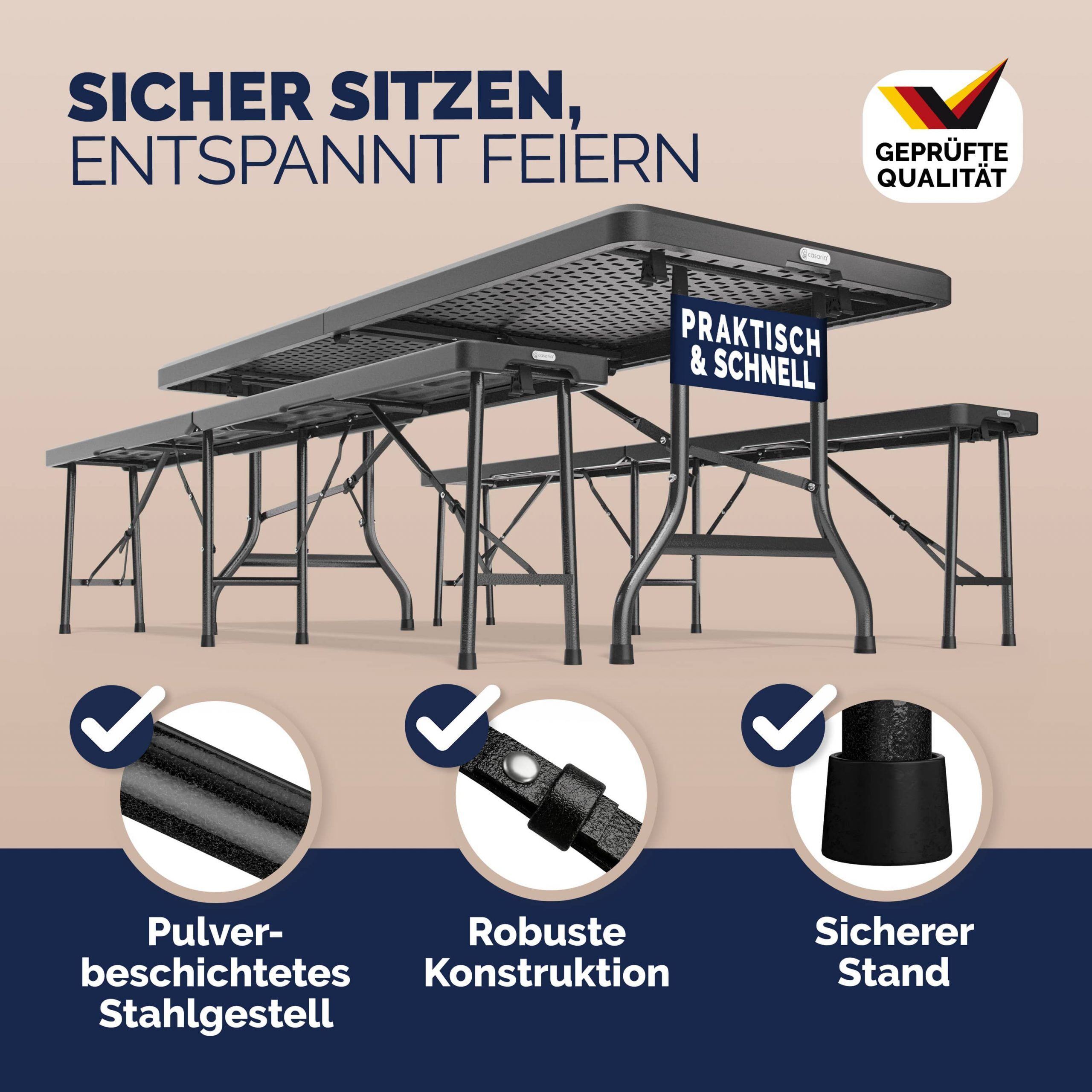 Bierzeltgarnitur 3-tlg Kunststoff Anthrazit 180cm