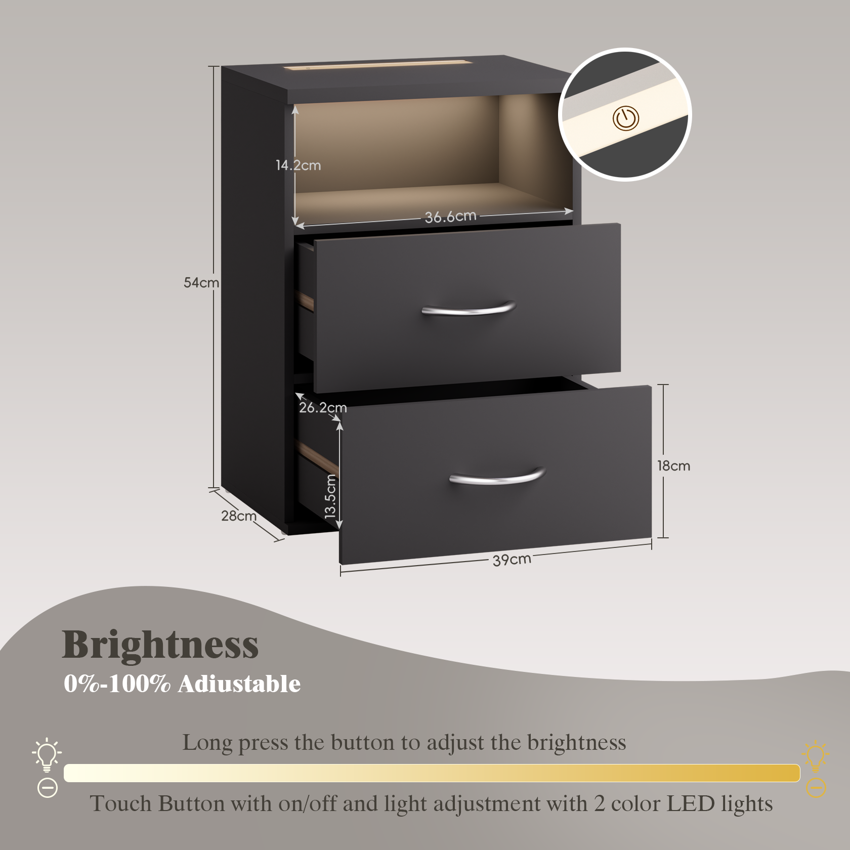 Nachttisch Jamie Anthrazit 55x40x28cm