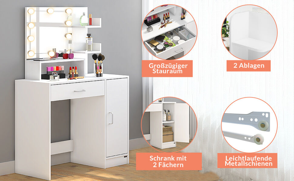 Schminktisch Jocelyn Weiß 140x90x40cm LED
