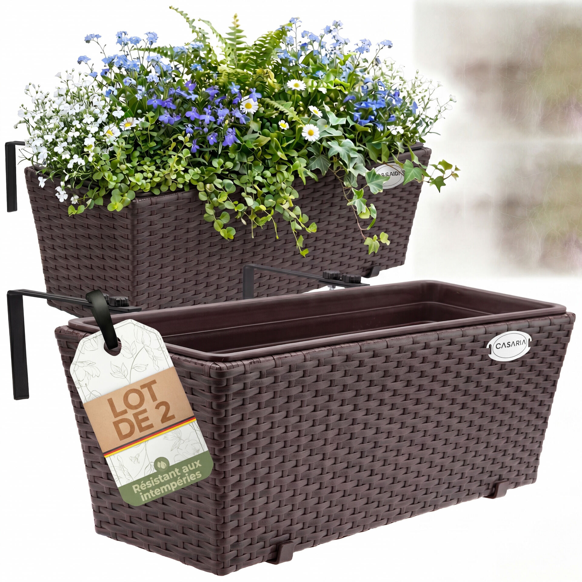 Polyrattan Blumenkasten 2er-Set Braun
