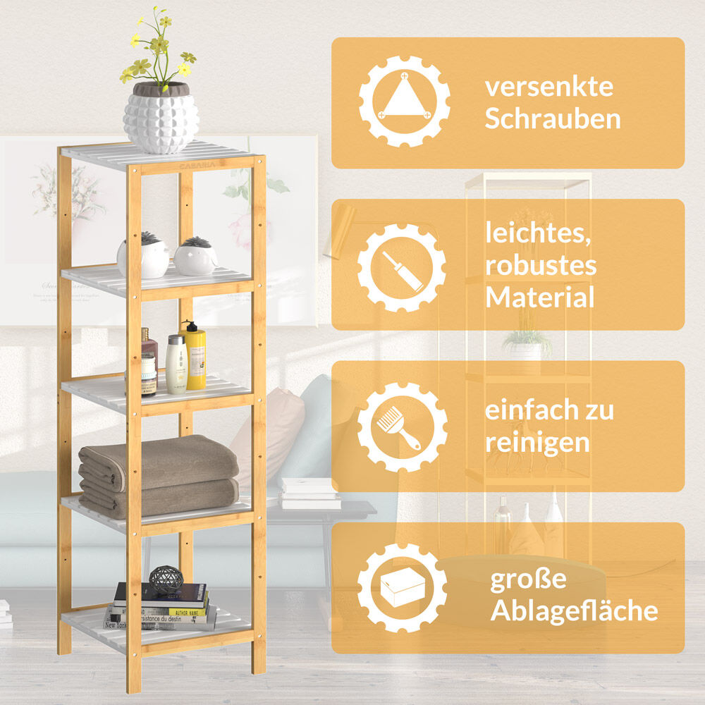 Standregal Bambus Weiß 140x33x34cm