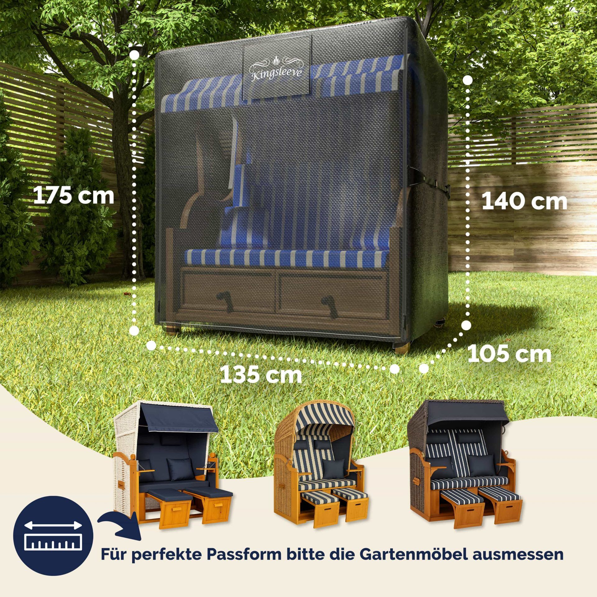 Abdeckplane Strandkorb Anthrazit 135x105x175/140cm 9100mm Wassersäule