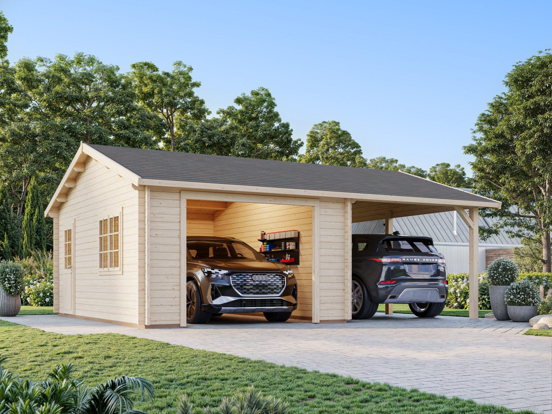 Palmako Holzgarage Roger 19,0+16,2 m2 ohne Tor