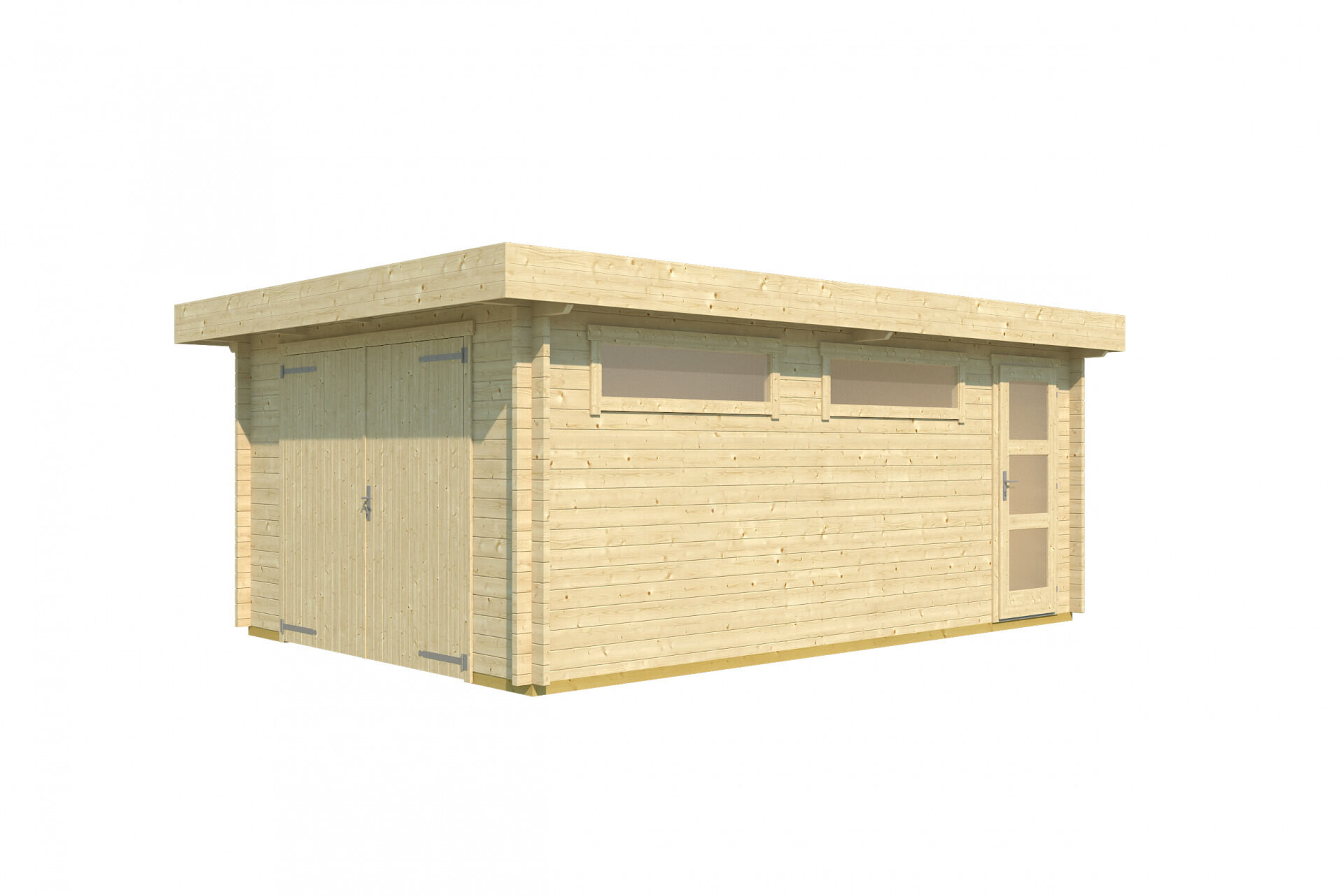 Einzelgarage 441, natur, 44 mm, mit Holztor, 2 Fenster, 1 Zusatztür