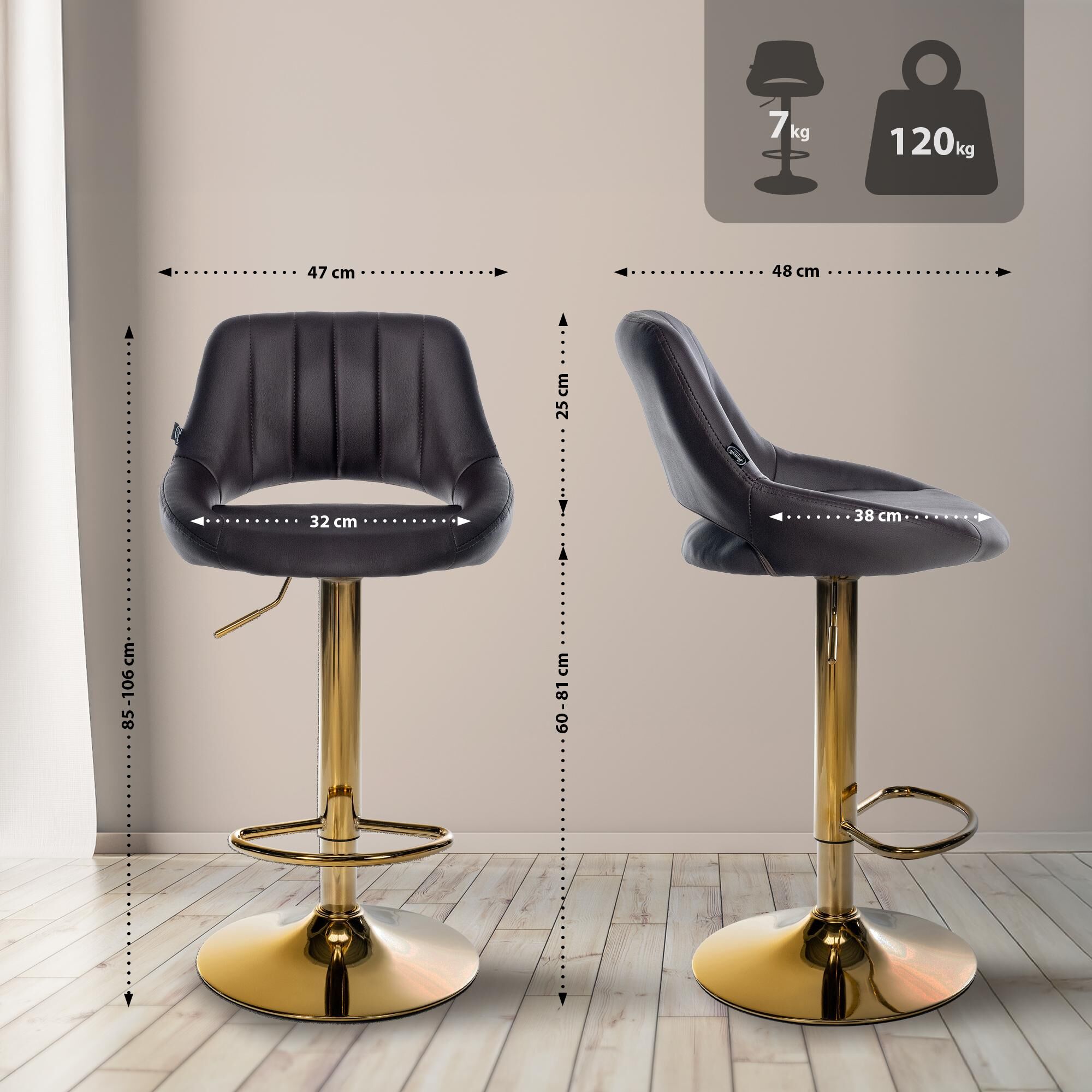 Barhocker Milet Kunstleder gold, braun