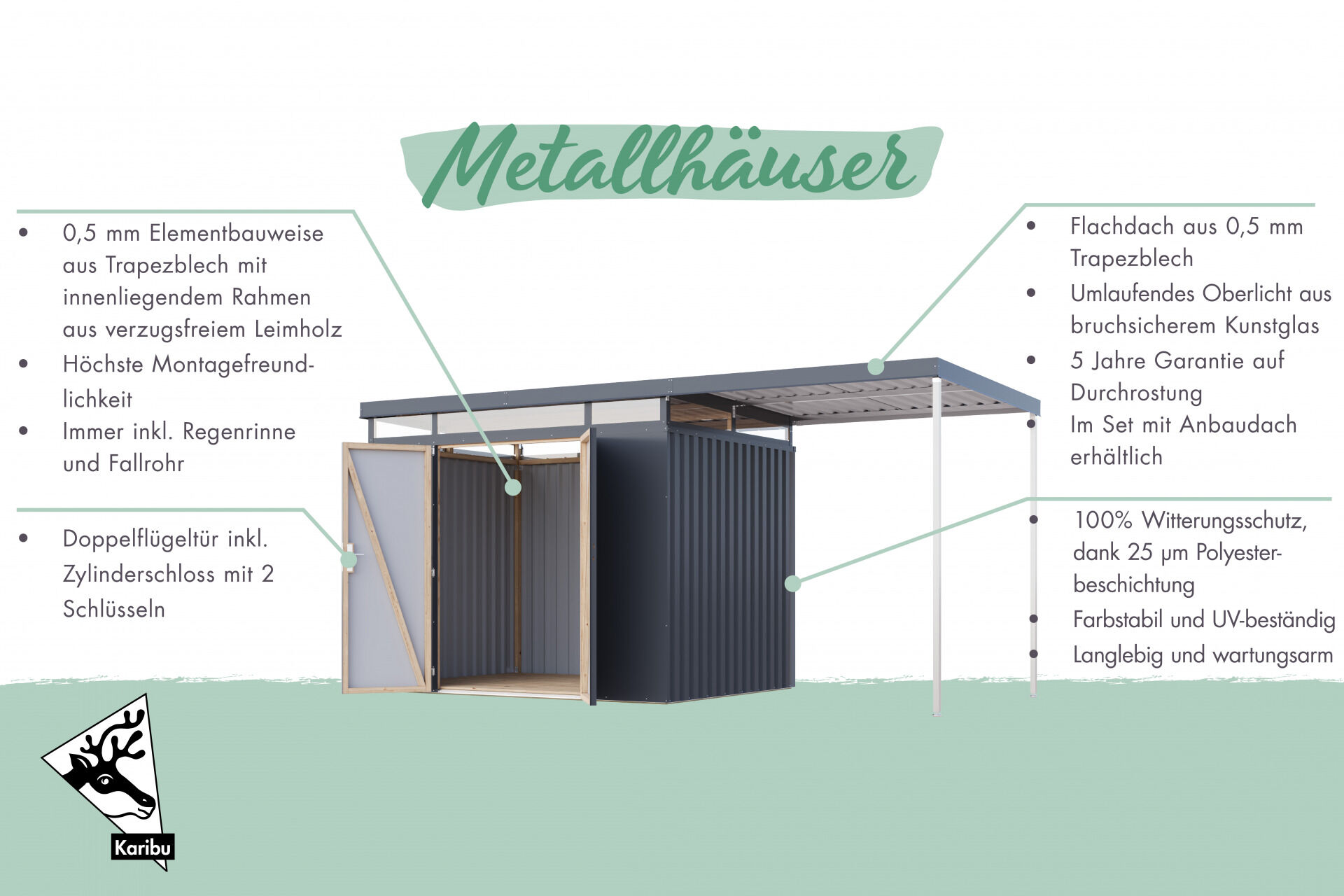 Karibu Flachdach Metall Gartenhaus Aurum 3, graualuminium