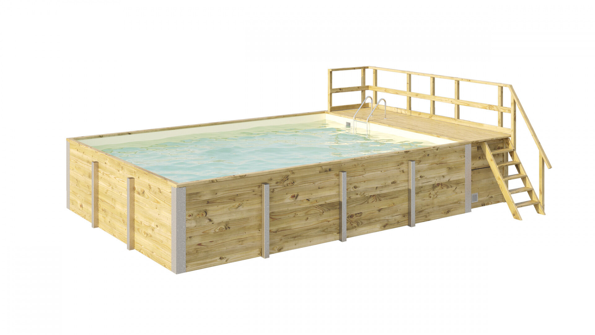 weka Massivholzpool 595 Gr. 2, Folie Sand, inkl. Technikraum/Sonnendeck und Sandfilteranlage, 10 Metallstützen