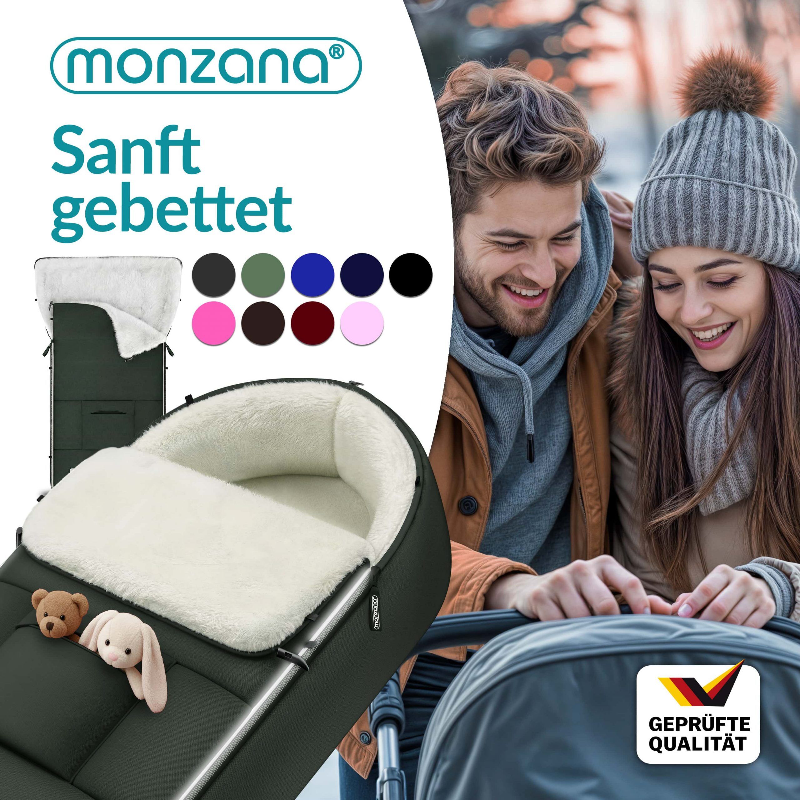 Babyfußsack Grau-Grün gefüttert Kinderwagen geeignet