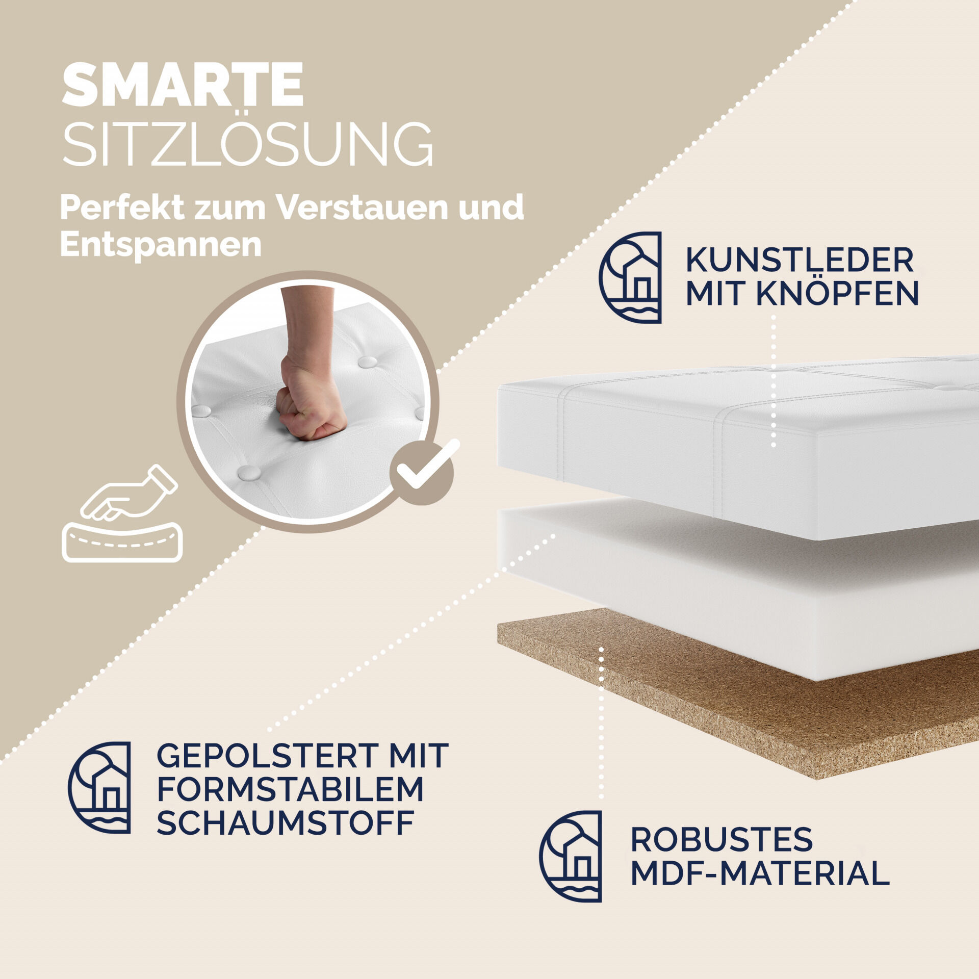 Sitzbank Weiß 115x38x38cm mit Klappdeckel