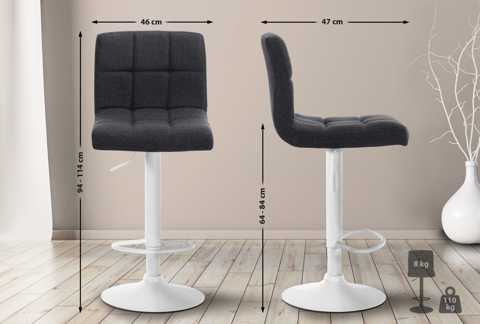 Barhocker Calma Stoff weiß, dunkelgrau