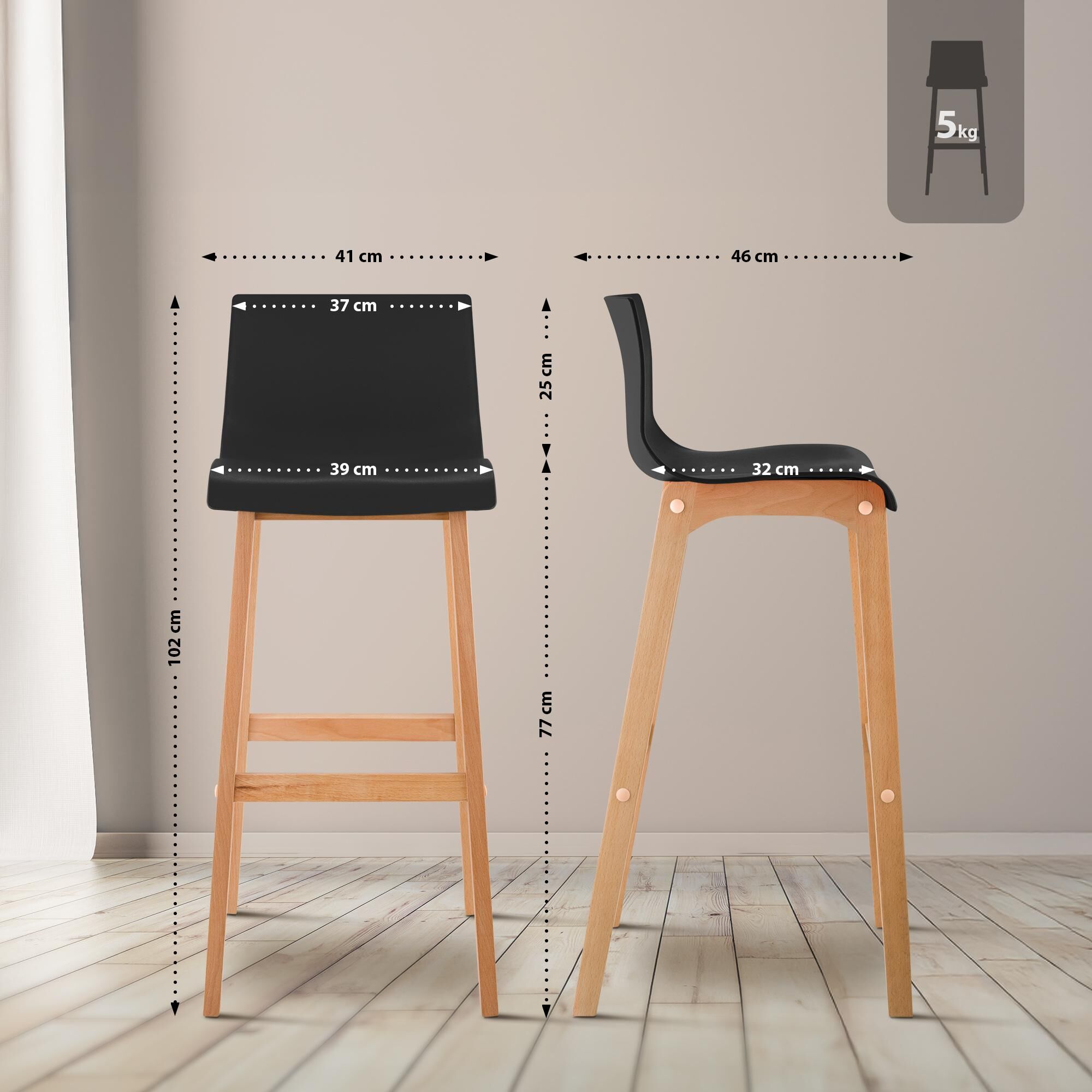 2er Set Barhocker Hoover Natura, schwarz