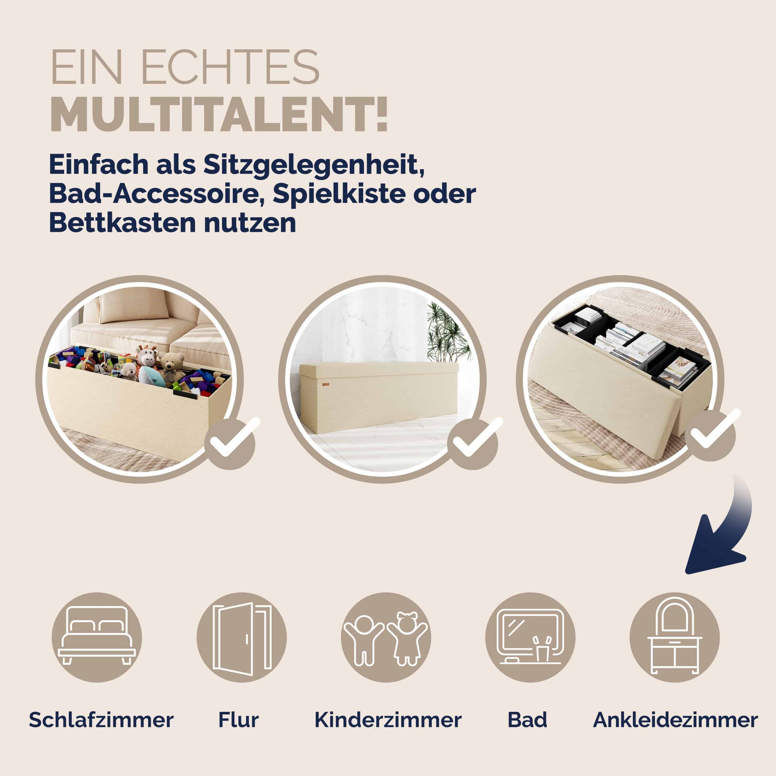 Sitzbank Beige Cord 114x38x38cm MDF faltbar