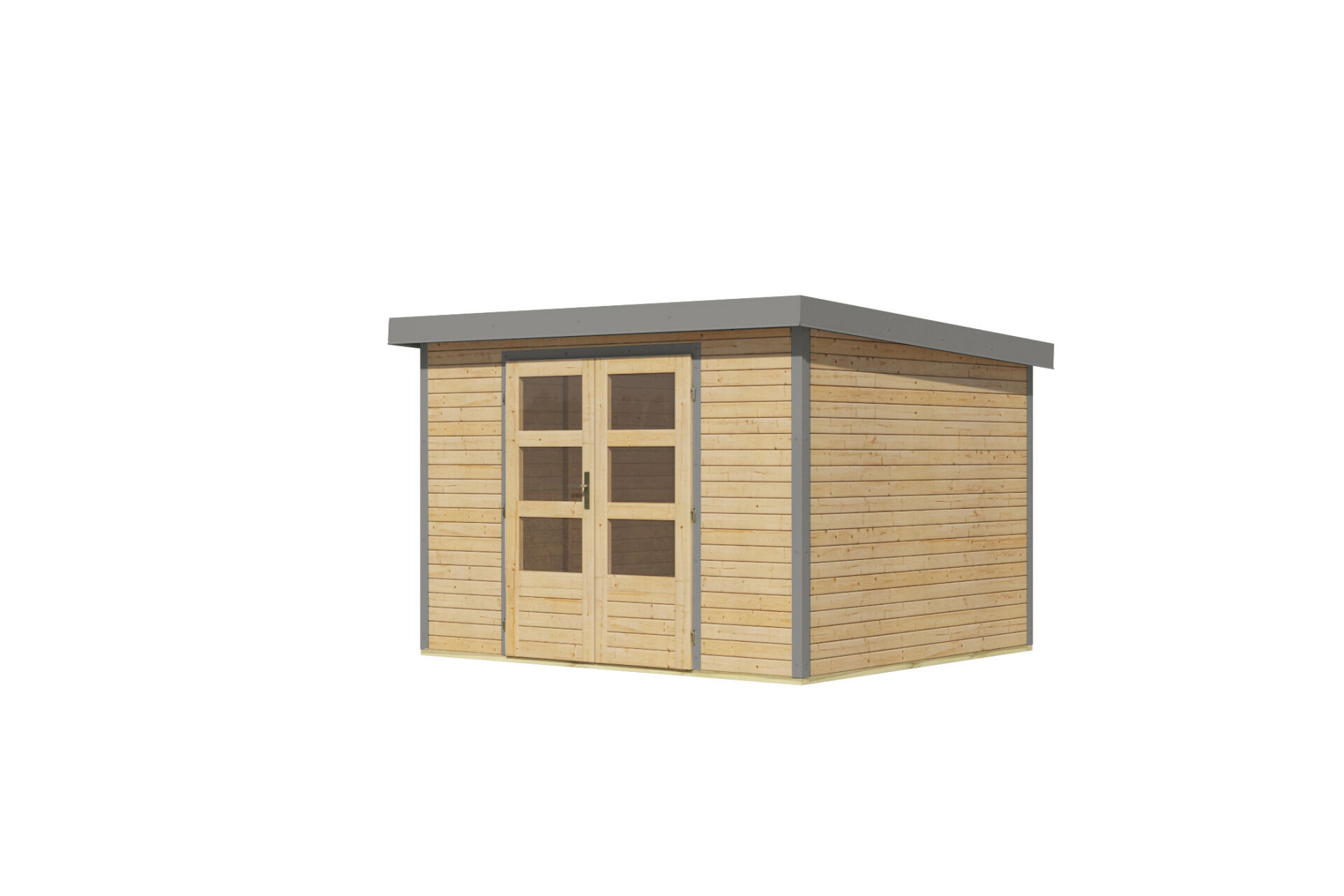 Karibu Pultdach Holz & Metall Gartenhaus Jupiter 5, naturbelassen / graualuminium