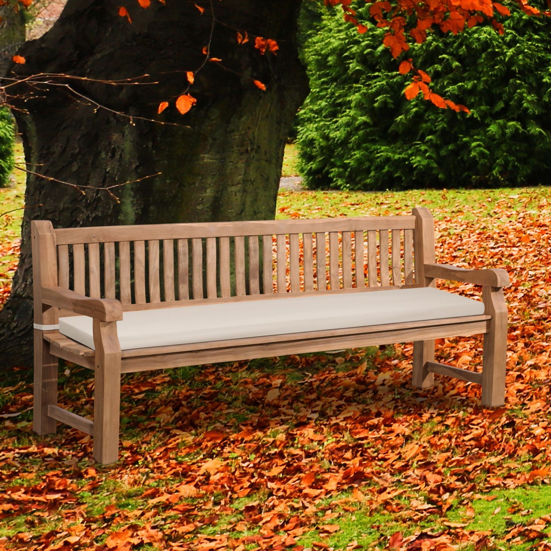 Teakbank Jackson mit Sitzkissen 220 cm + teak, creme