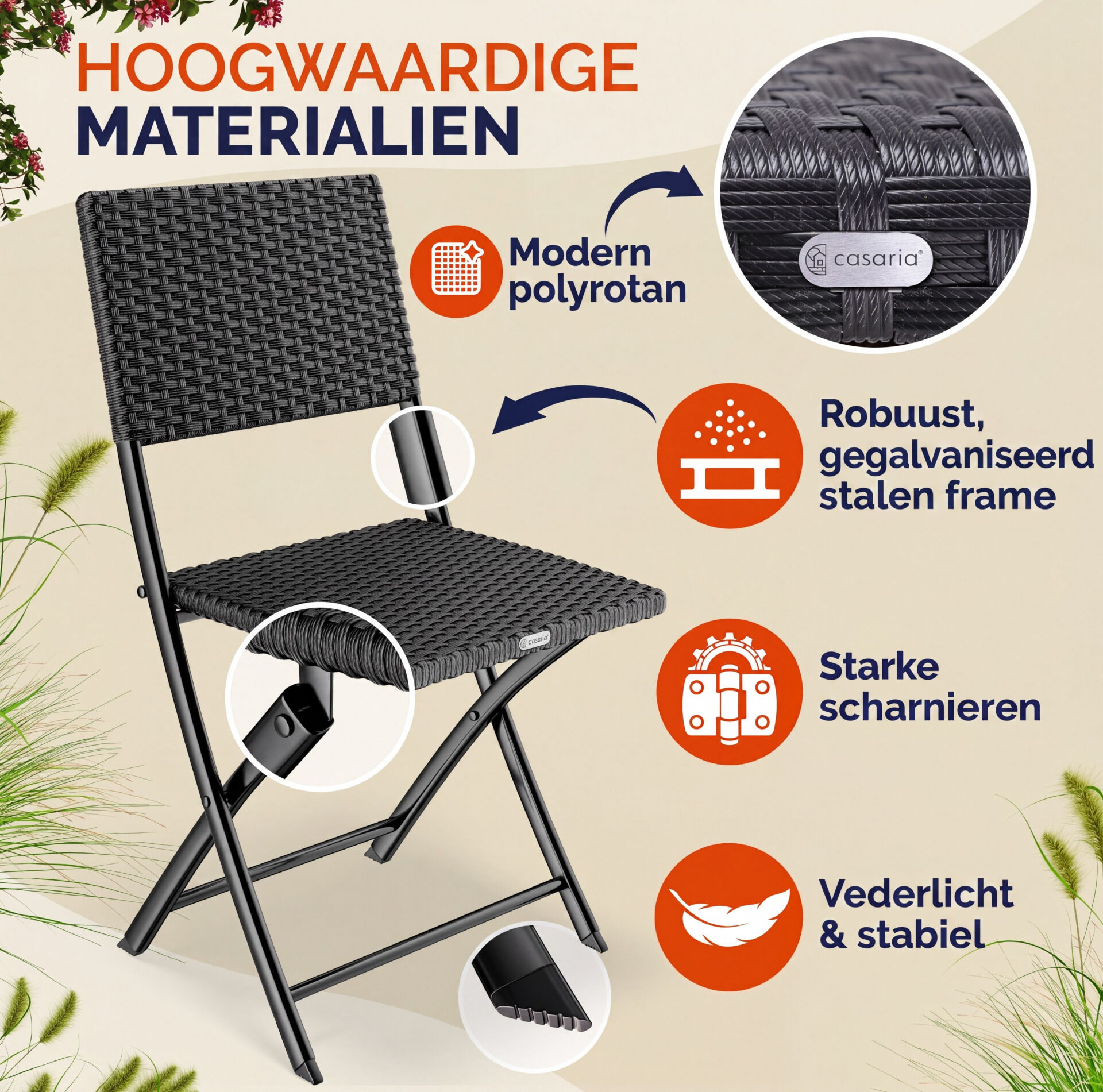 Polyrattan Klappstuhl Rom 2er-Set Schwarz
