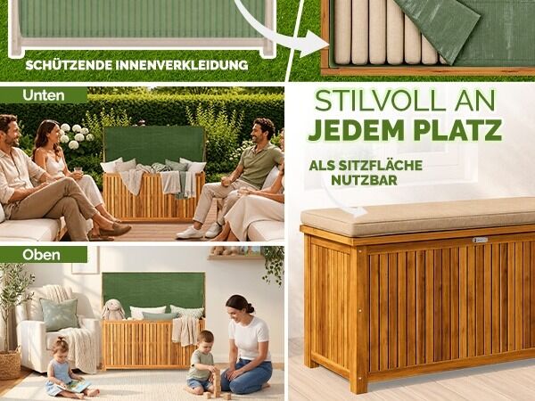 Gartenbox Akazienholz 115x50x59cm mit Innenplane wetterfest 205L