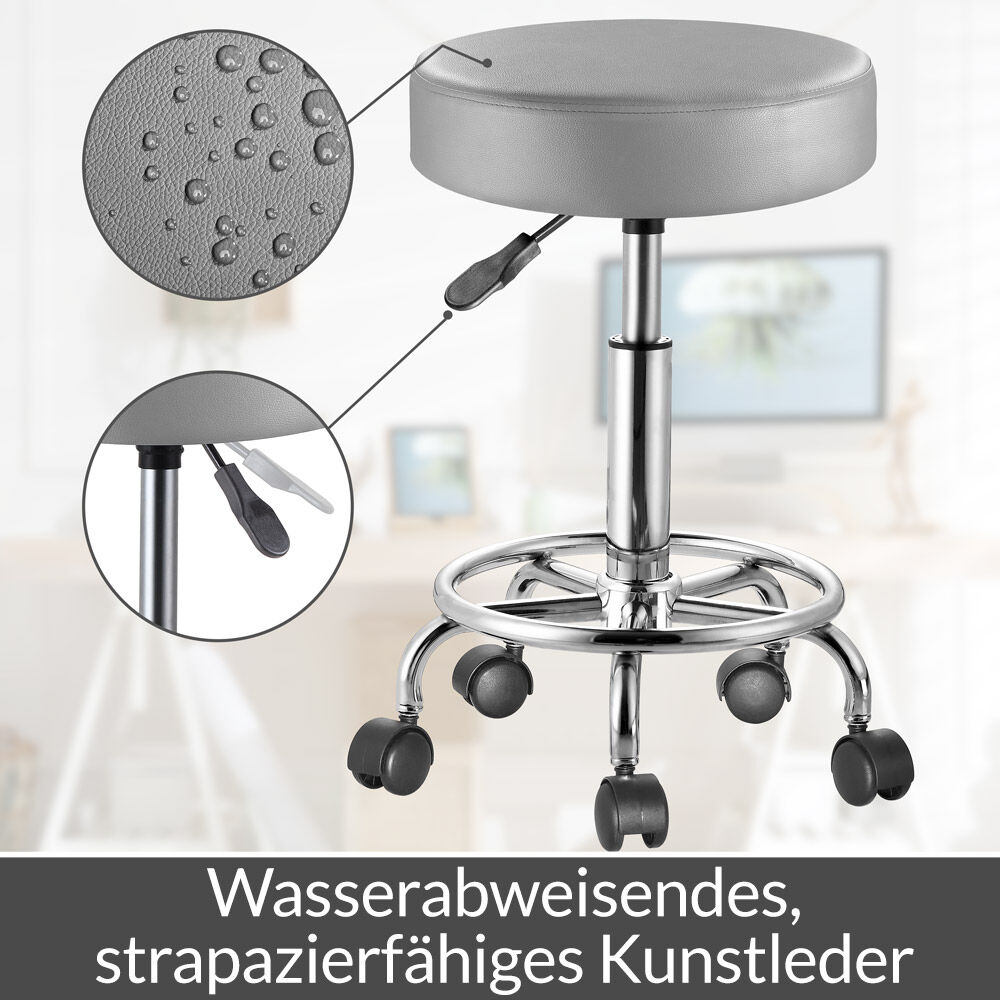 Rollhocker Kunstleder Grau 360° drehbar Fußablage